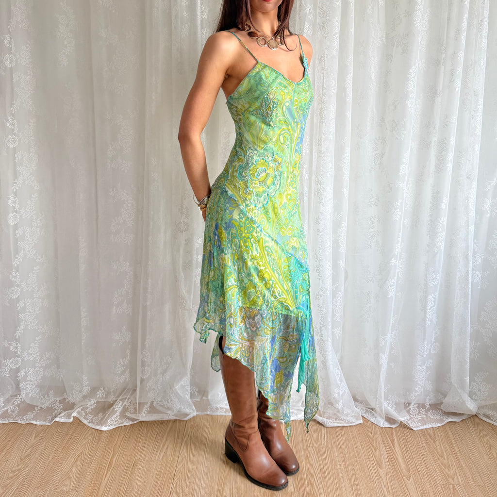 Sequin Floral Asymmetric Midi Dress - Size L