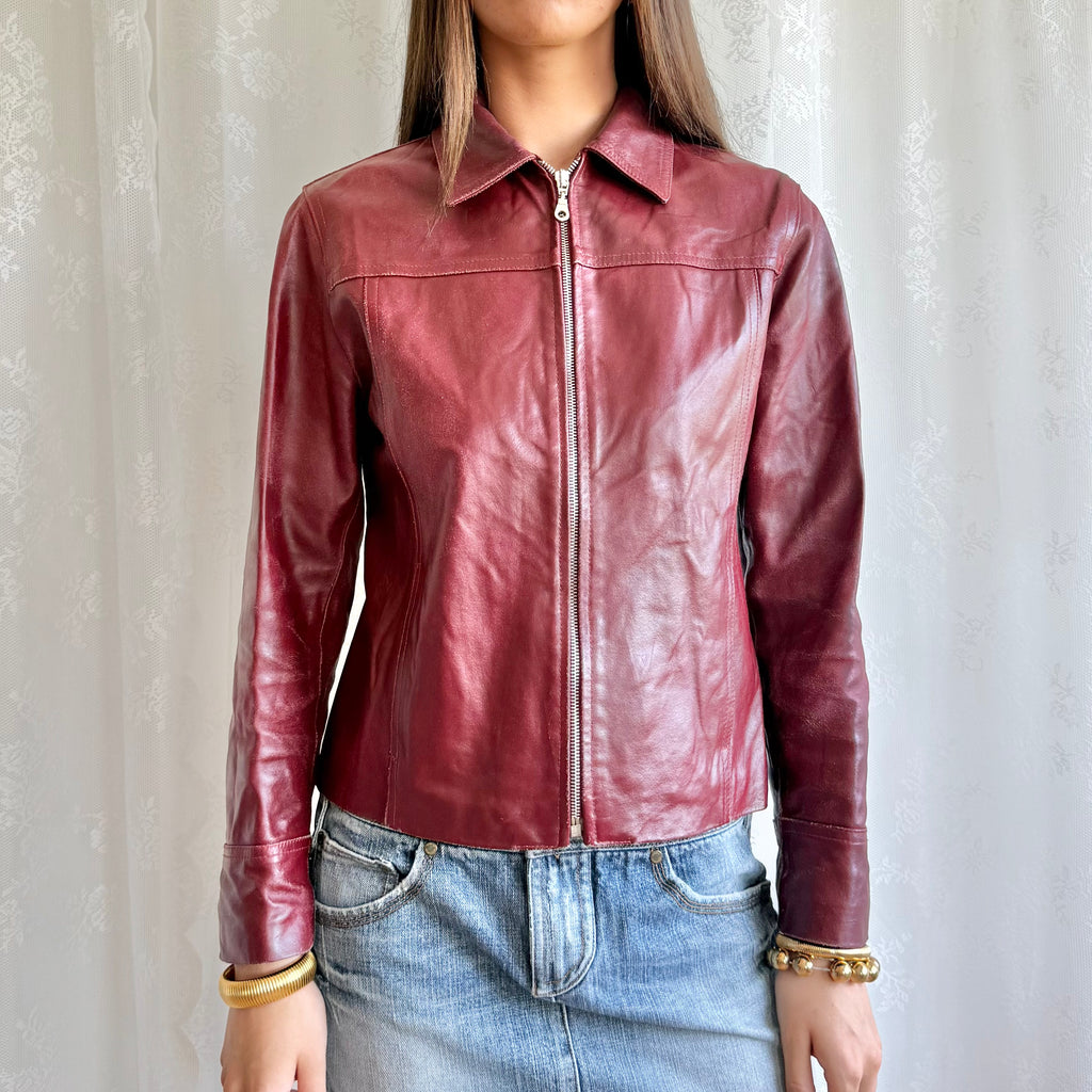 Genuine Leather Zip Jacket - Size M