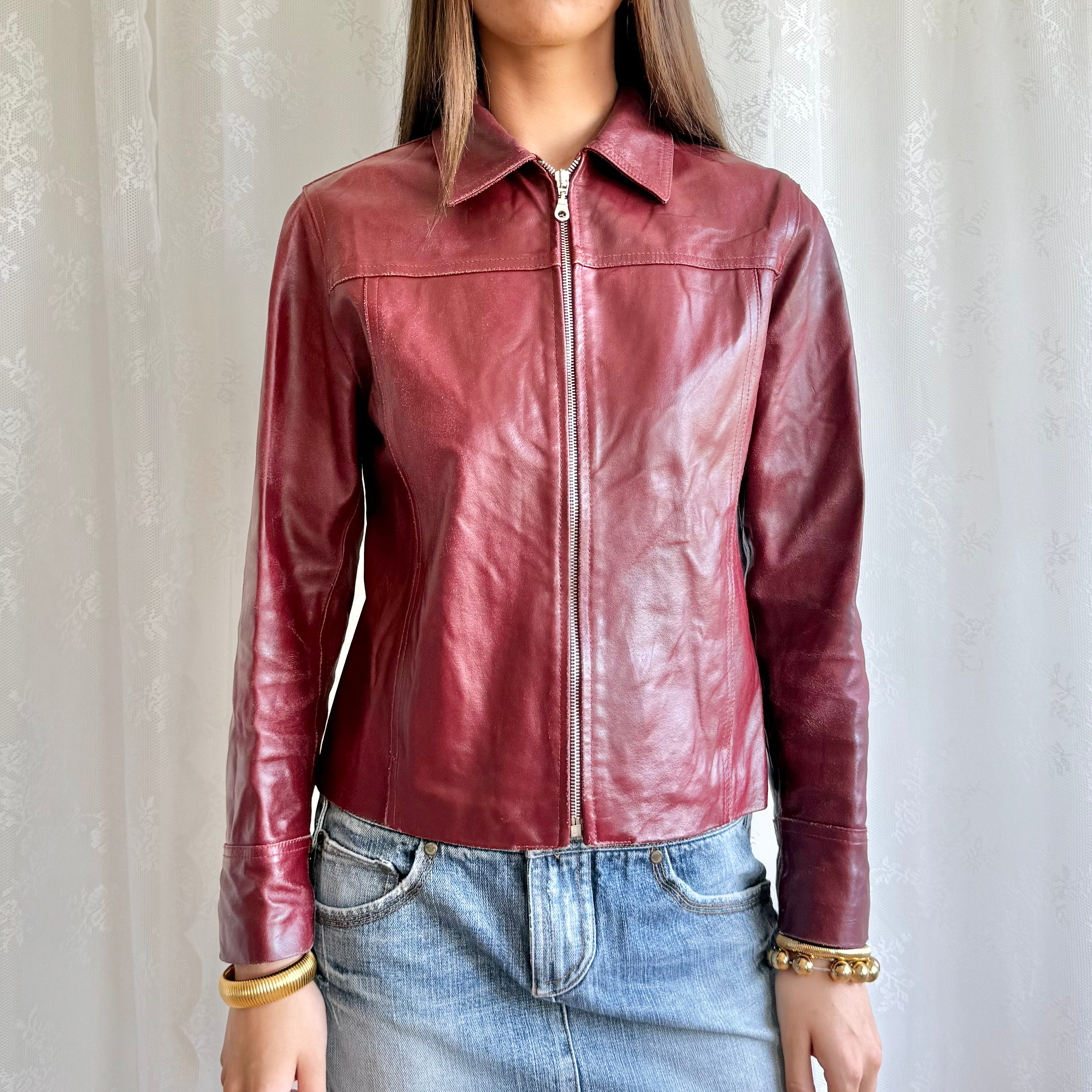 Genuine Leather Zip Jacket - Size M