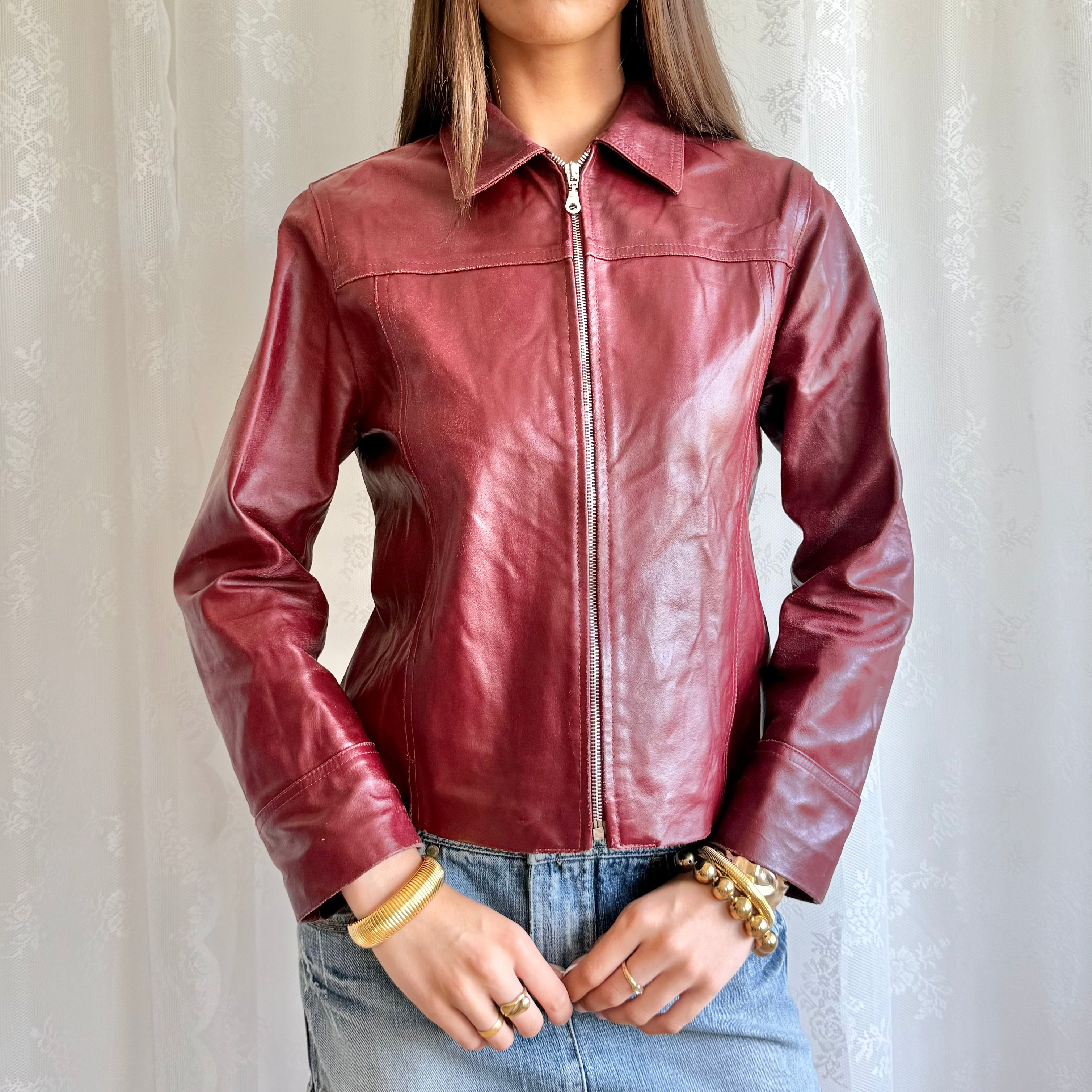Genuine Leather Zip Jacket - Size M