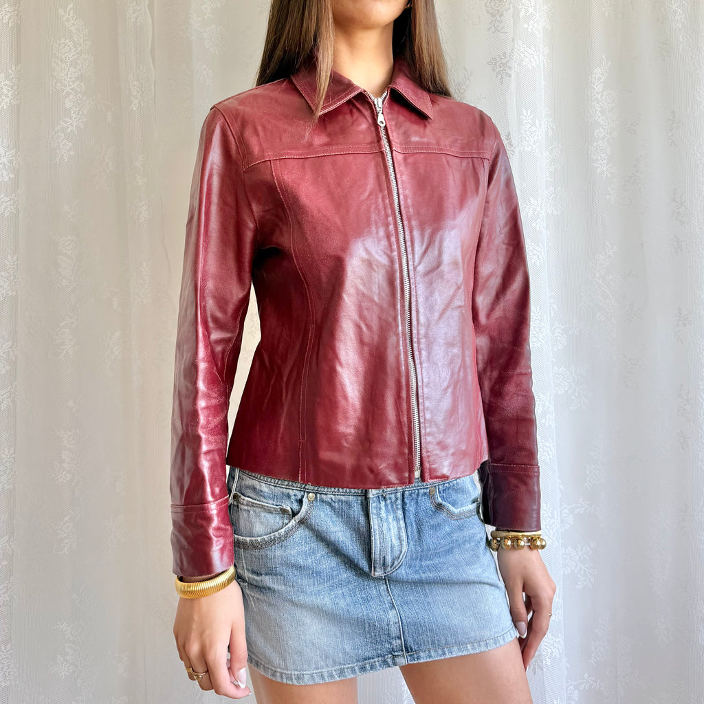 Genuine Leather Zip Jacket - Size M