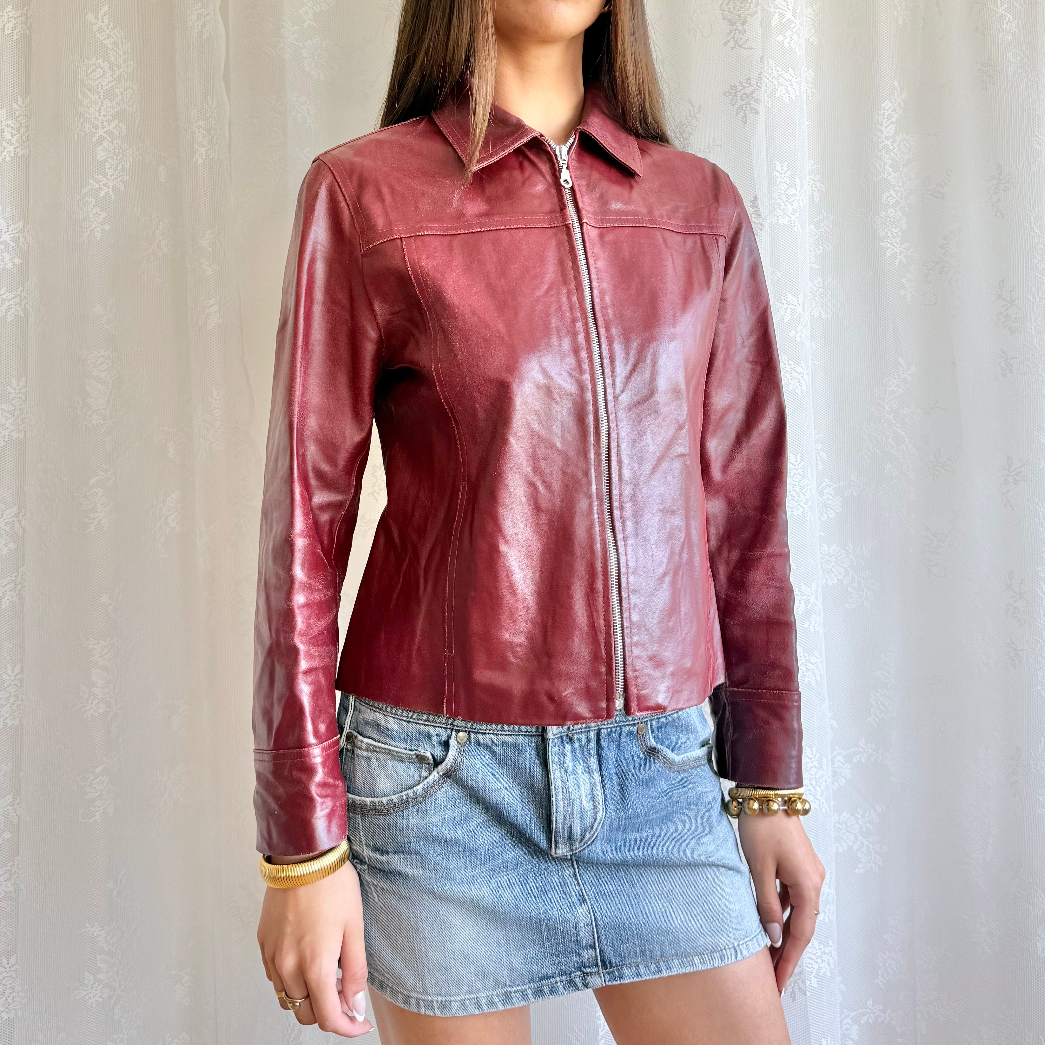 Genuine Leather Zip Jacket - Size M