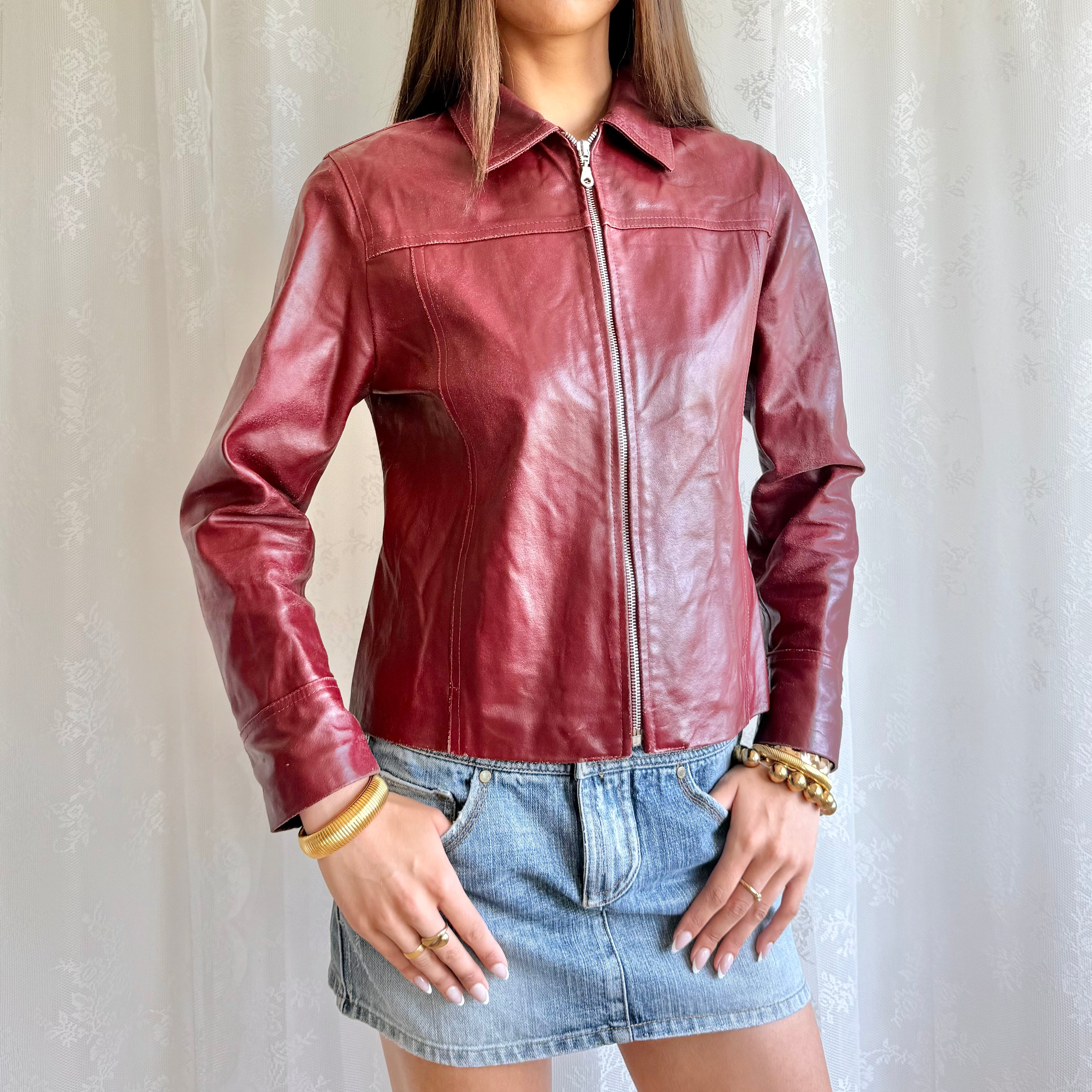Genuine Leather Zip Jacket - Size M