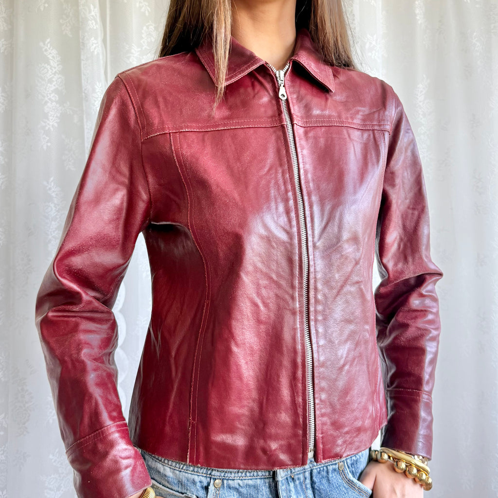 Genuine Leather Zip Jacket - Size M
