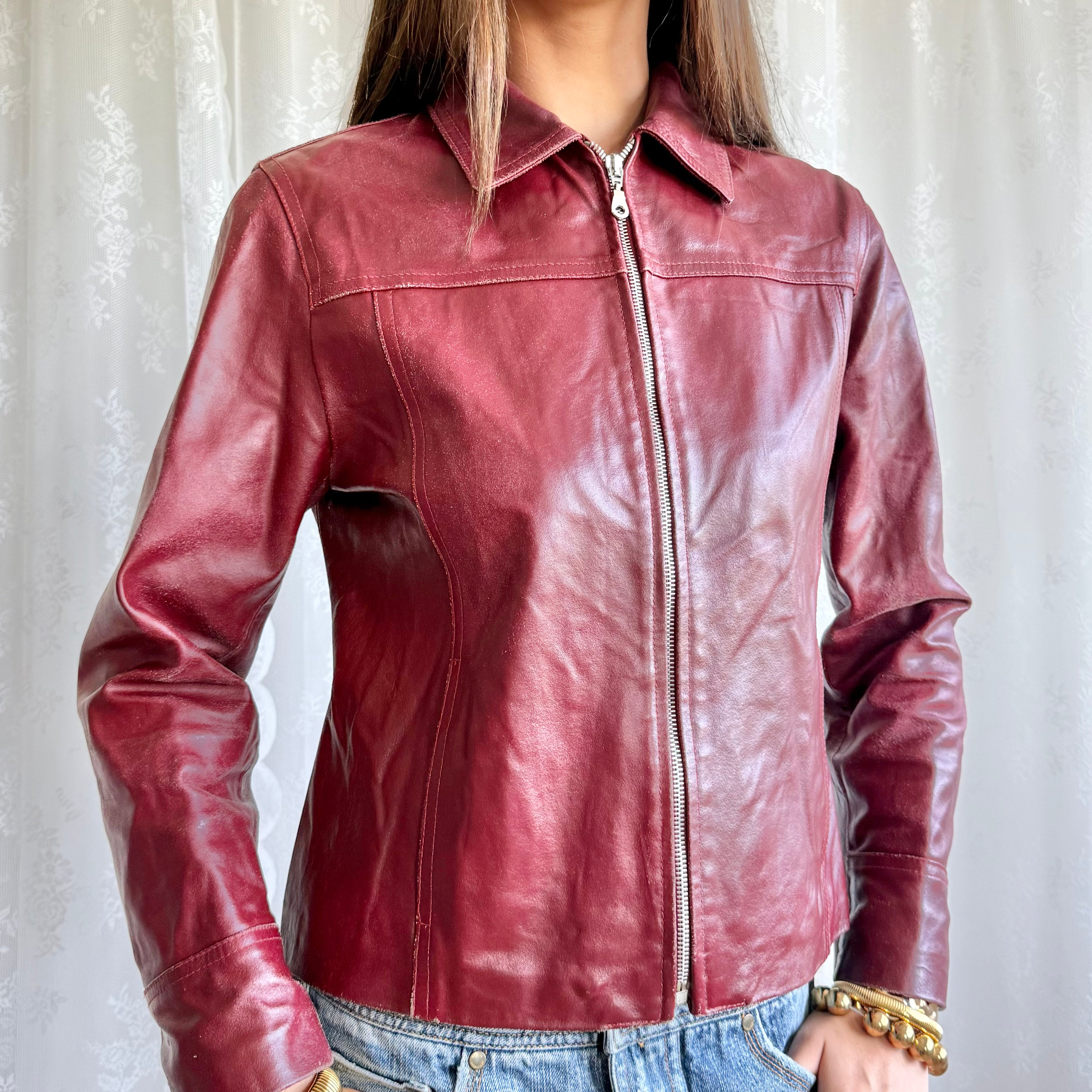Genuine Leather Zip Jacket - Size M