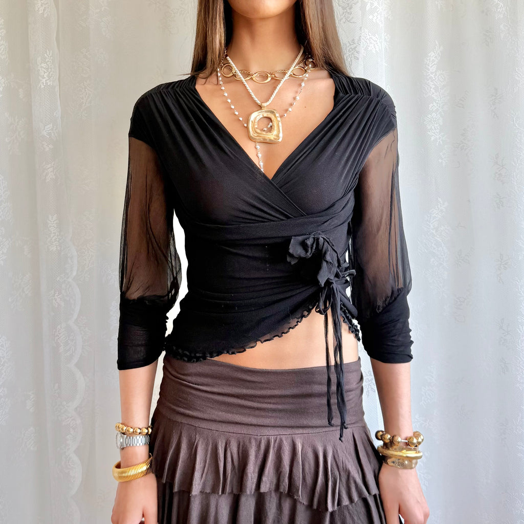 Mesh Tie Crop Top - Size S