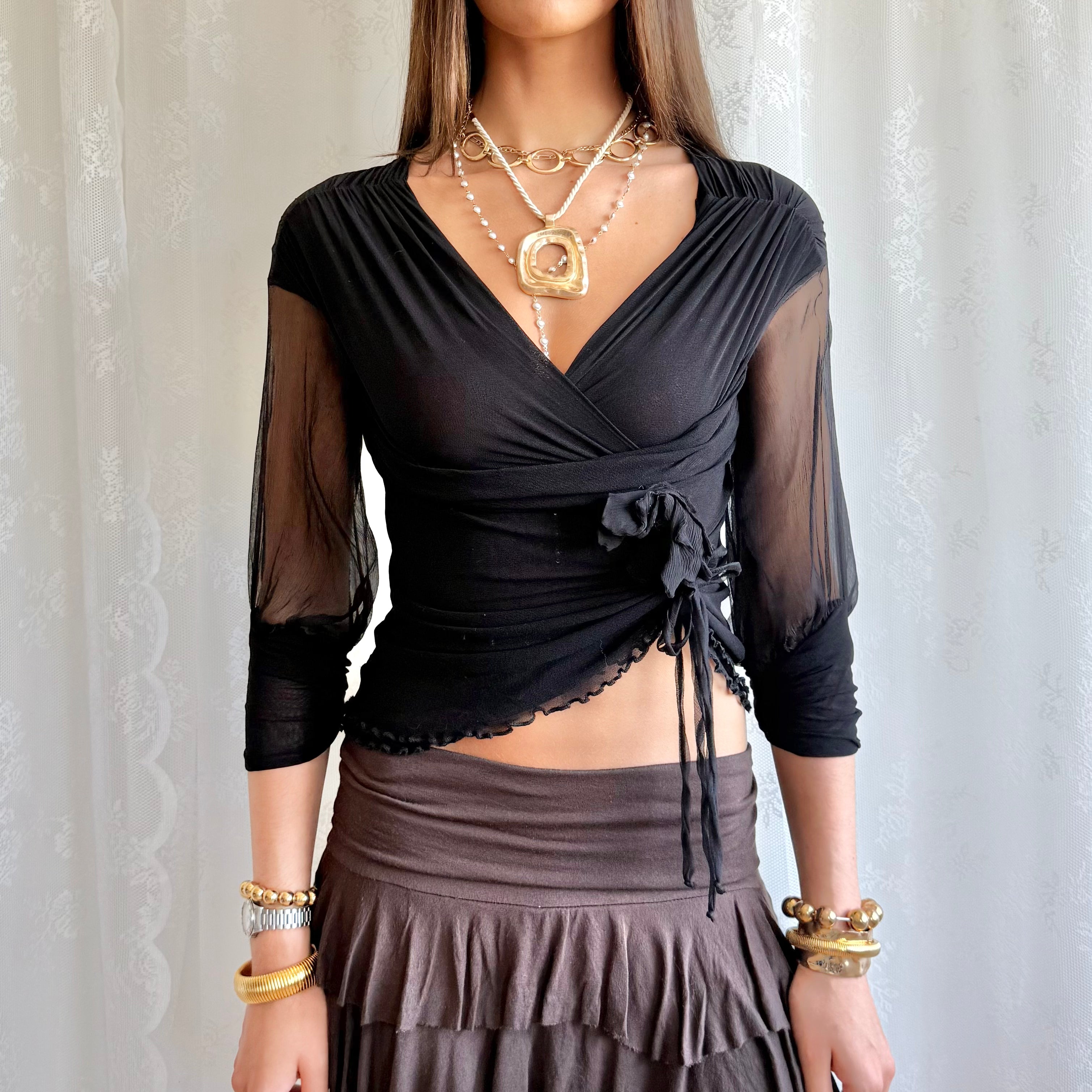 Mesh Tie Crop Top - Size S