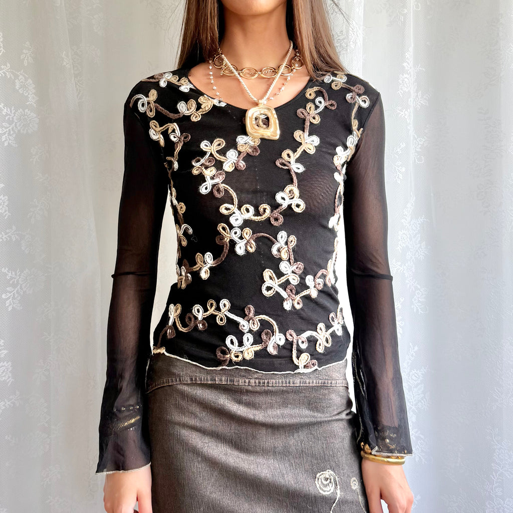 Mesh Long Sleeve Top - Size S