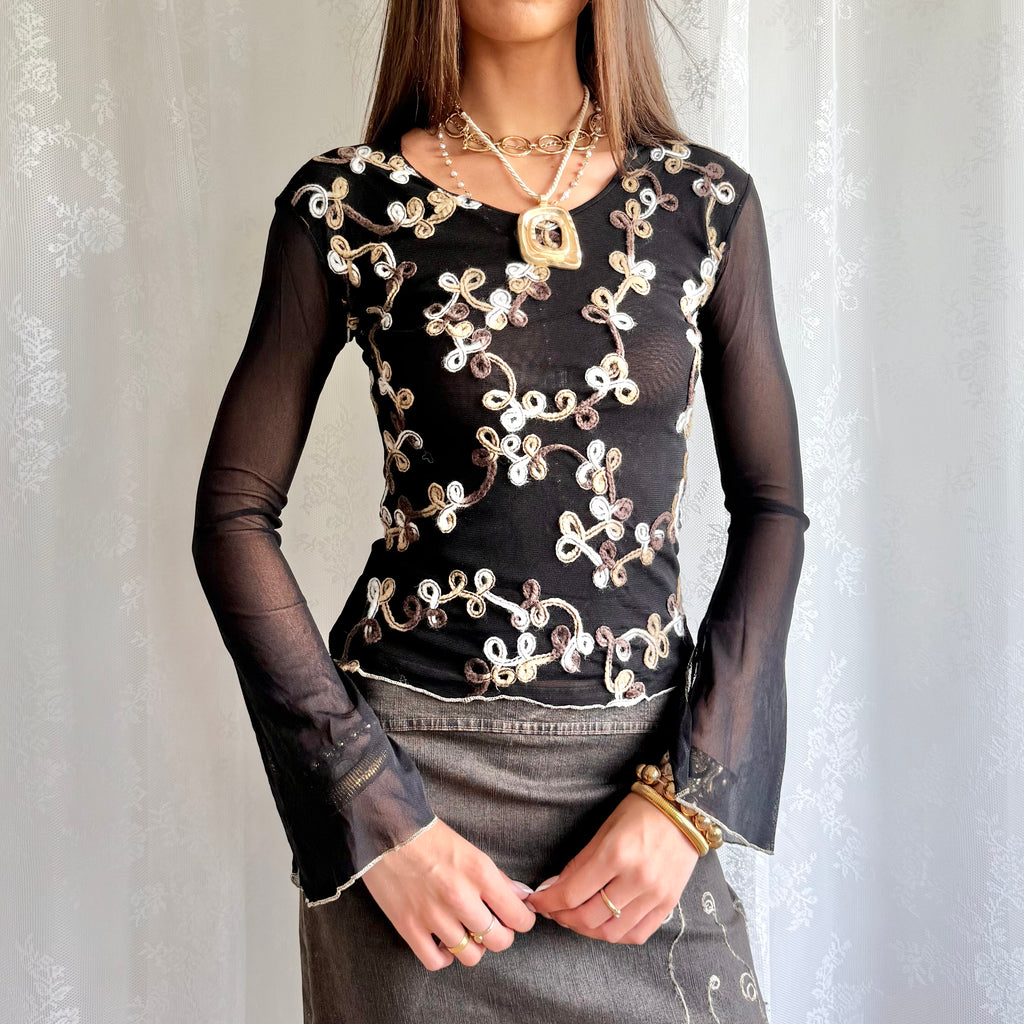 Mesh Long Sleeve Top - Size S