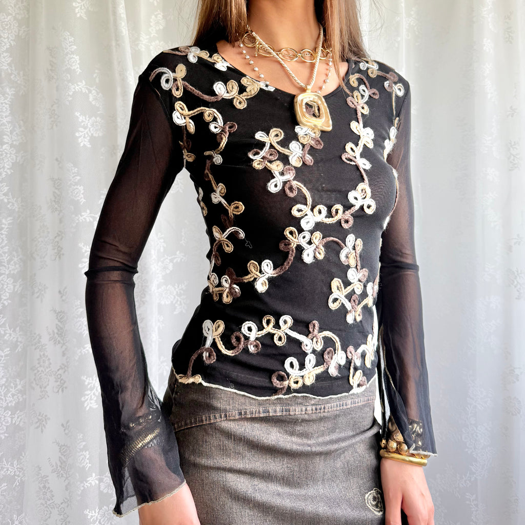 Mesh Long Sleeve Top - Size S