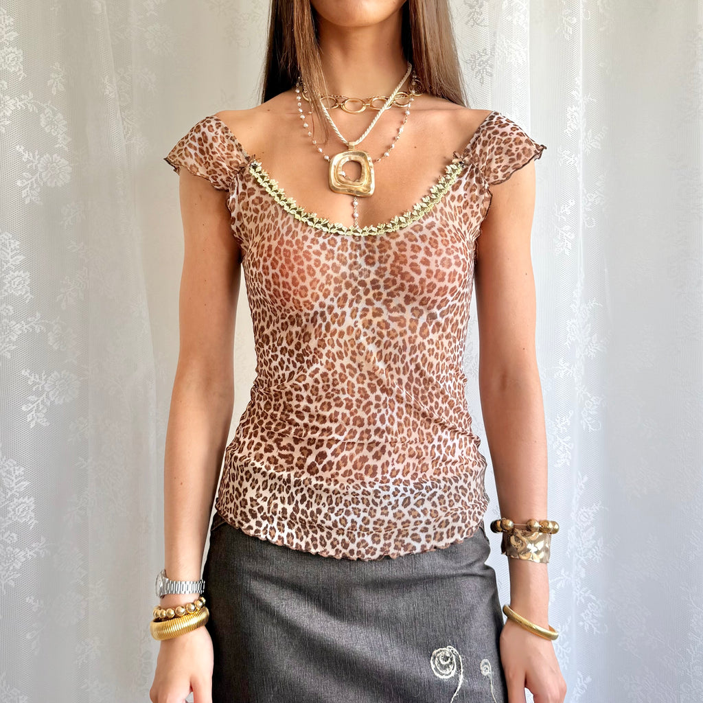 Leopard Mesh Crop Top - Size M
