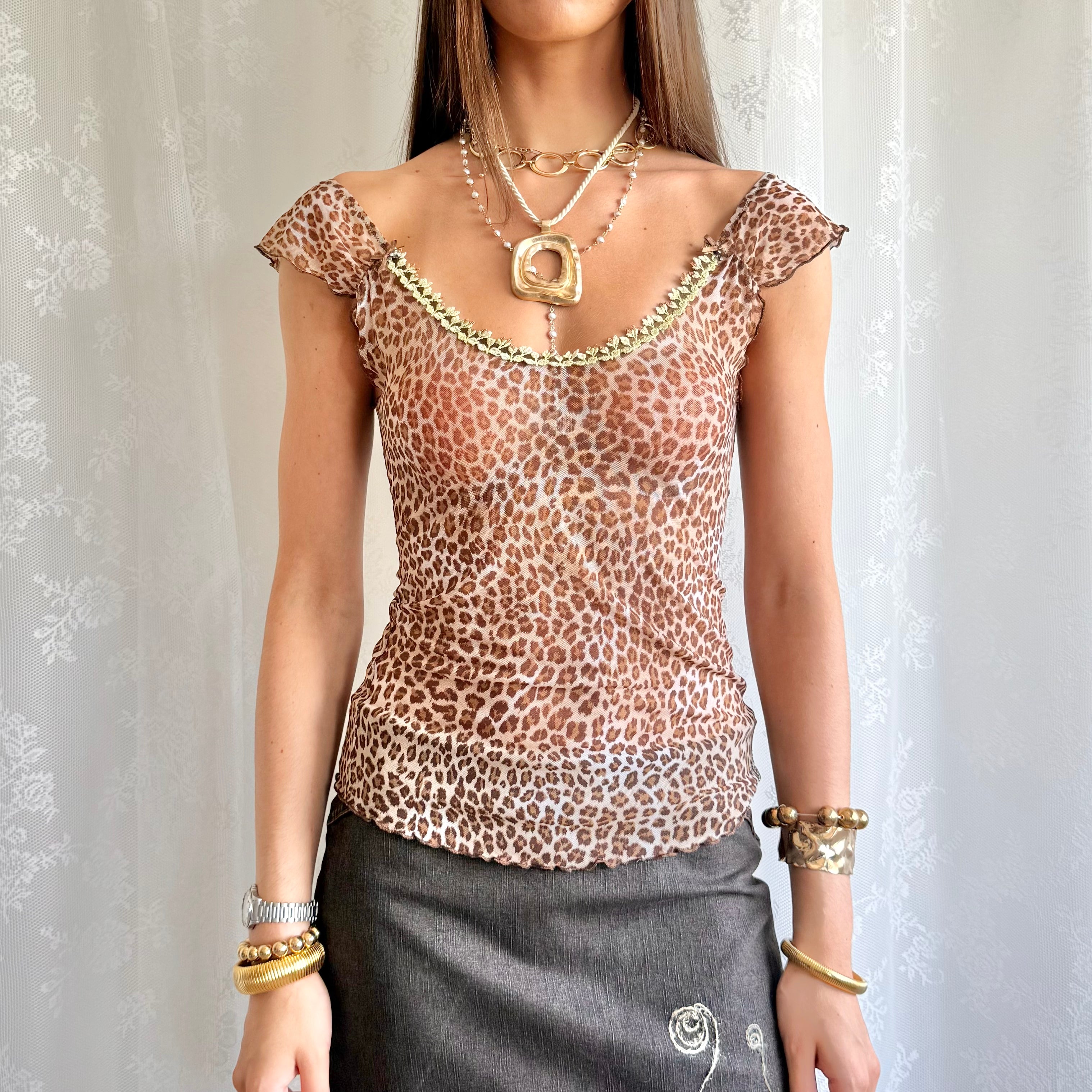 Leopard Mesh Crop Top - Size M