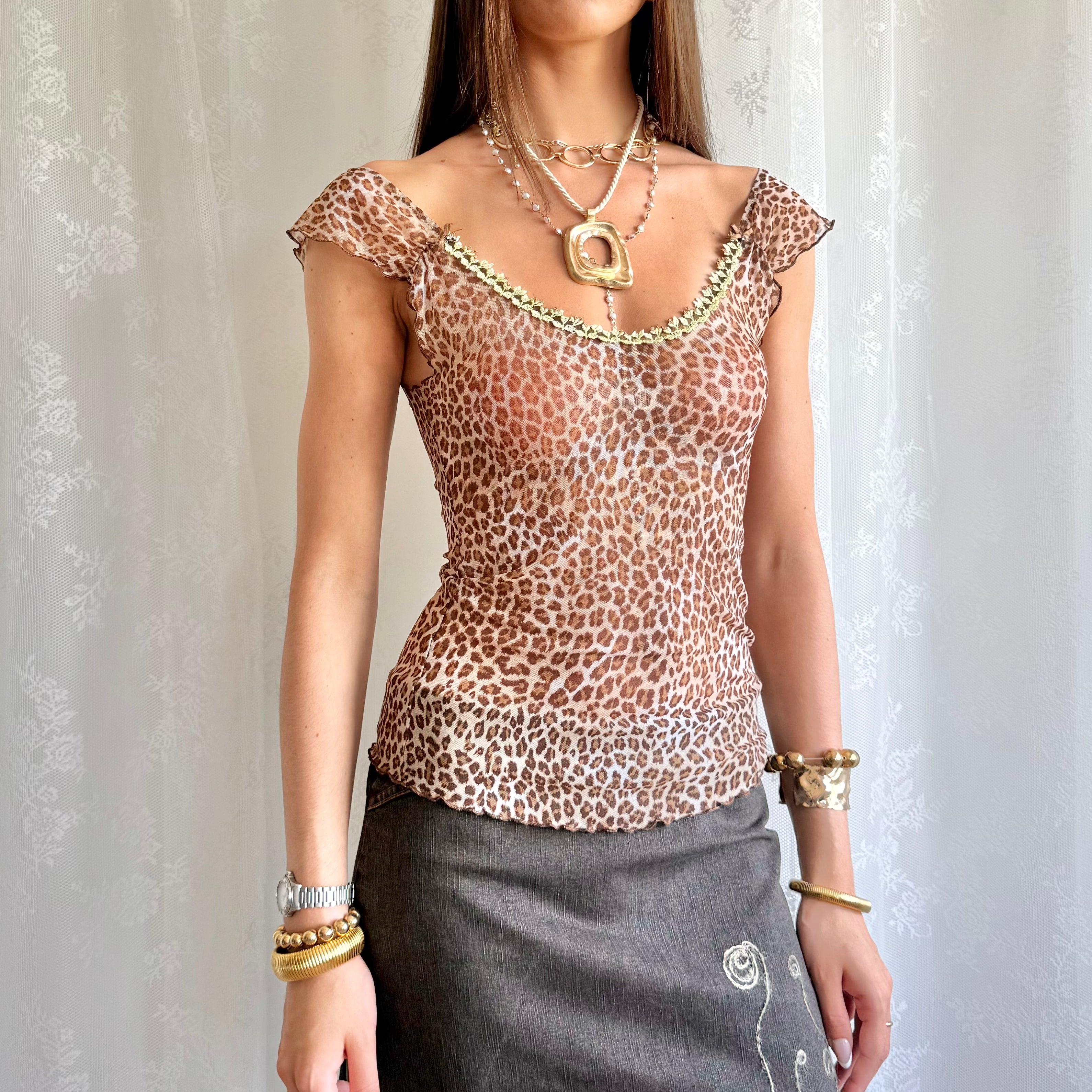 Leopard Mesh Crop Top - Size M