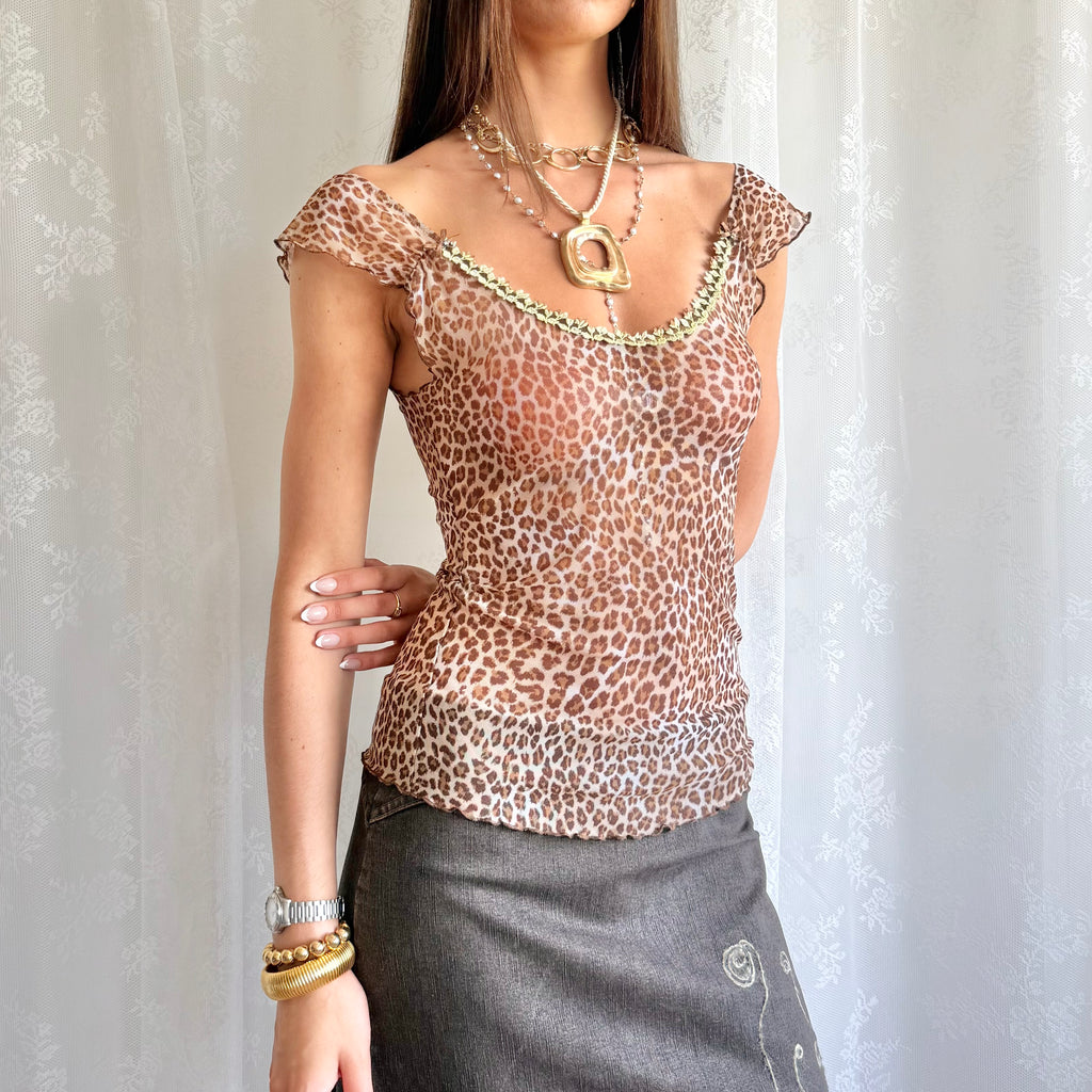 Leopard Mesh Crop Top - Size M