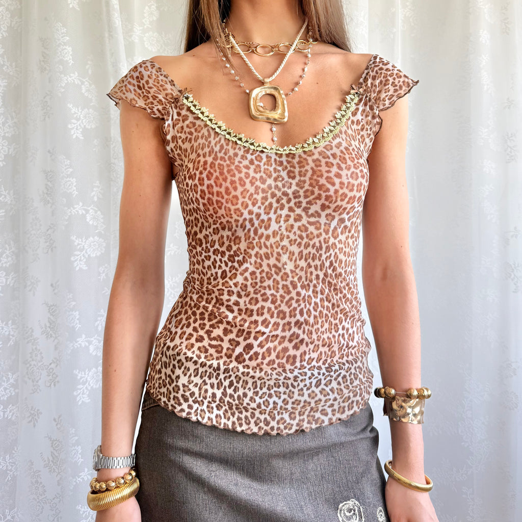 Leopard Mesh Crop Top - Size M