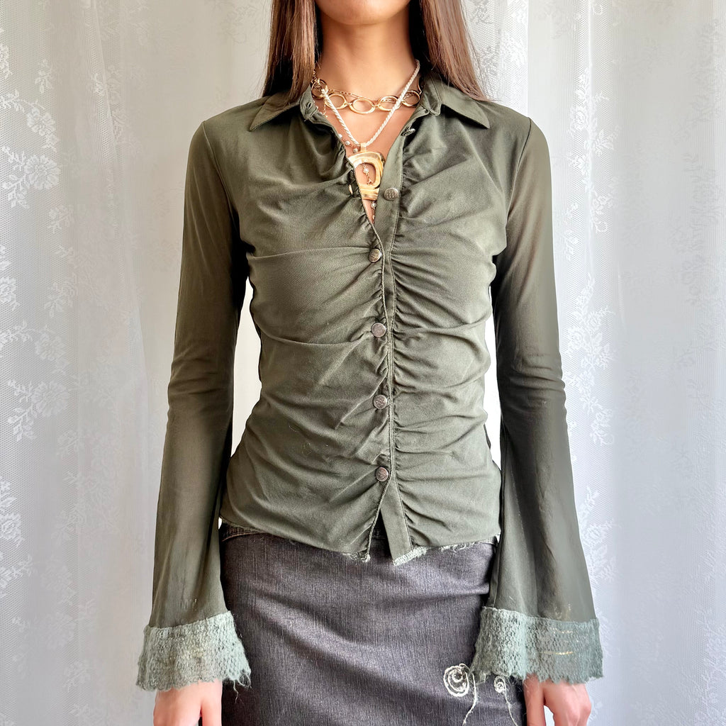 Mesh & Mohair Button Shirt - Size L