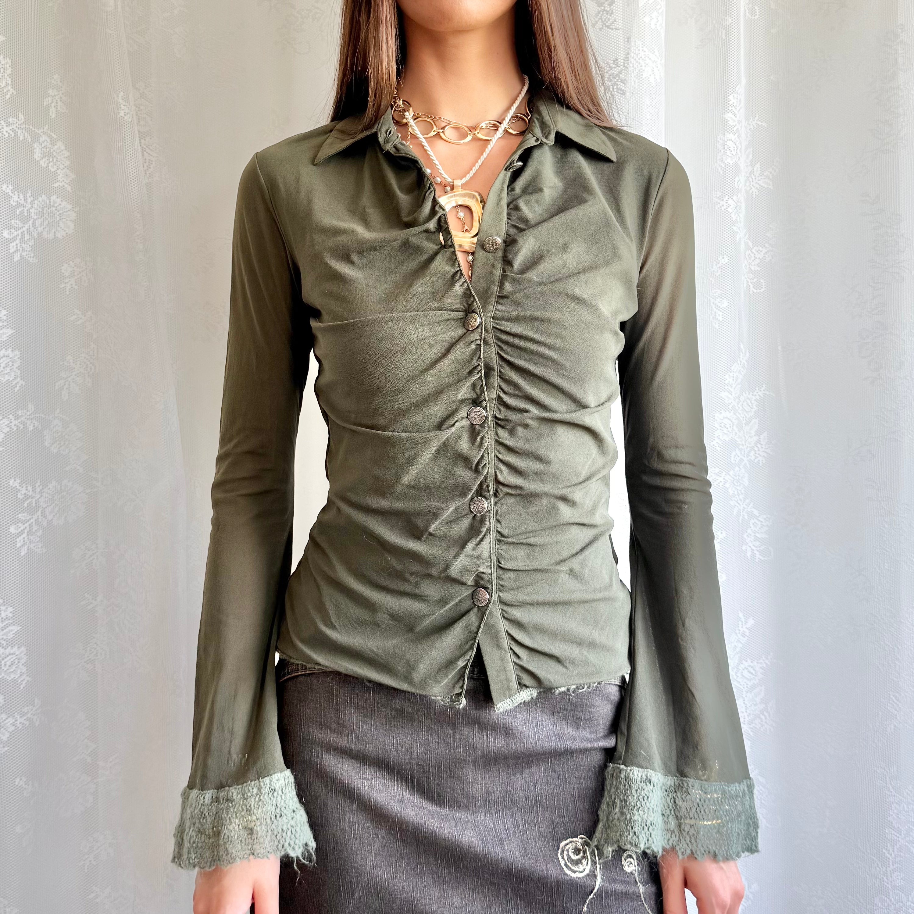 Mesh & Mohair Button Shirt - Size L