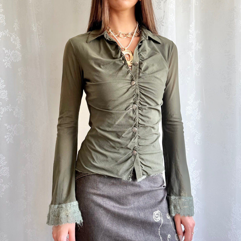 Mesh & Mohair Button Shirt - Size L