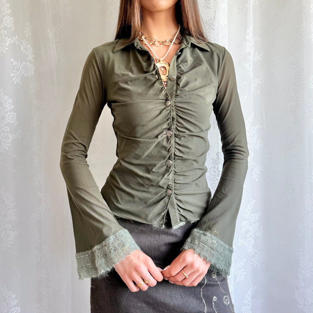 Mesh & Mohair Button Shirt - Size L