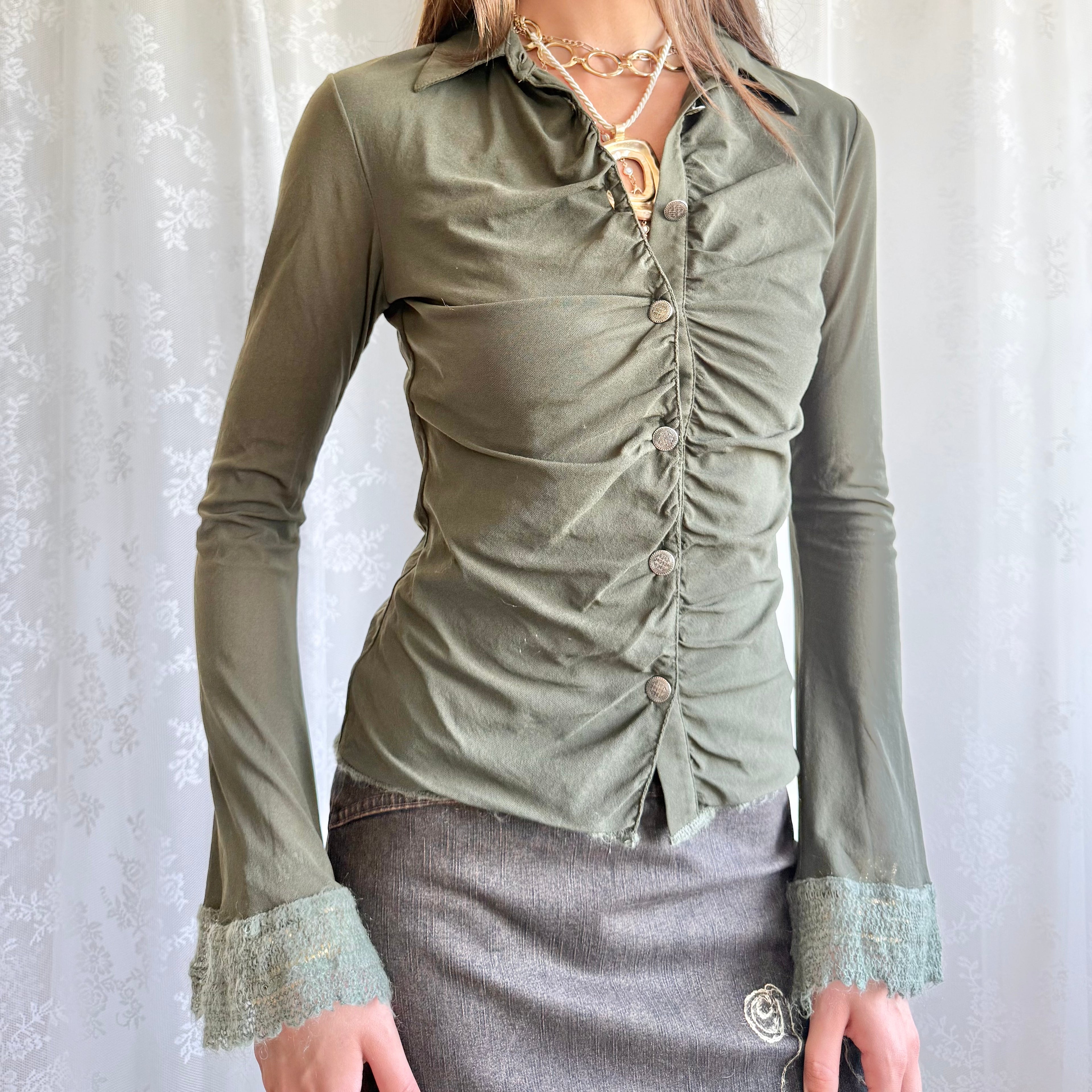Mesh & Mohair Button Shirt - Size L