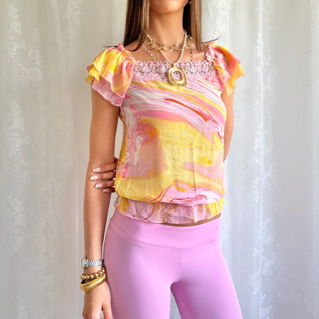 Sheer Patterned Crop Top - Size S