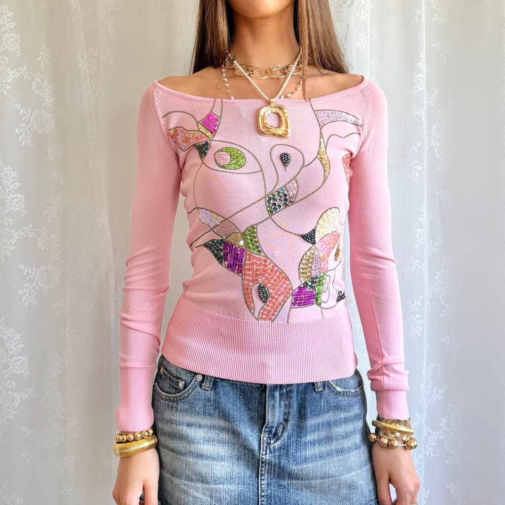 Sequin Long Sleeve Top - Size M