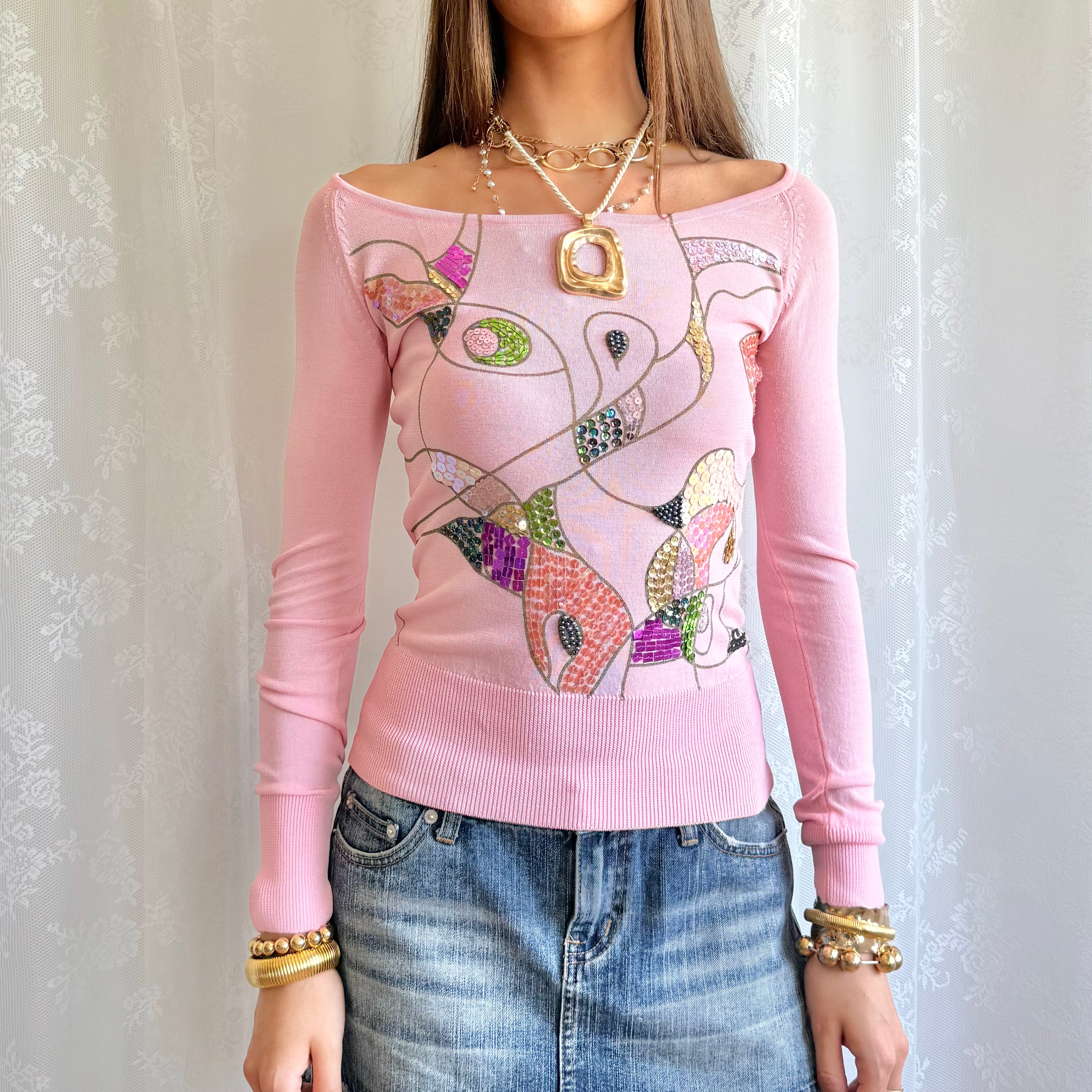 Sequin Long Sleeve Top - Size M