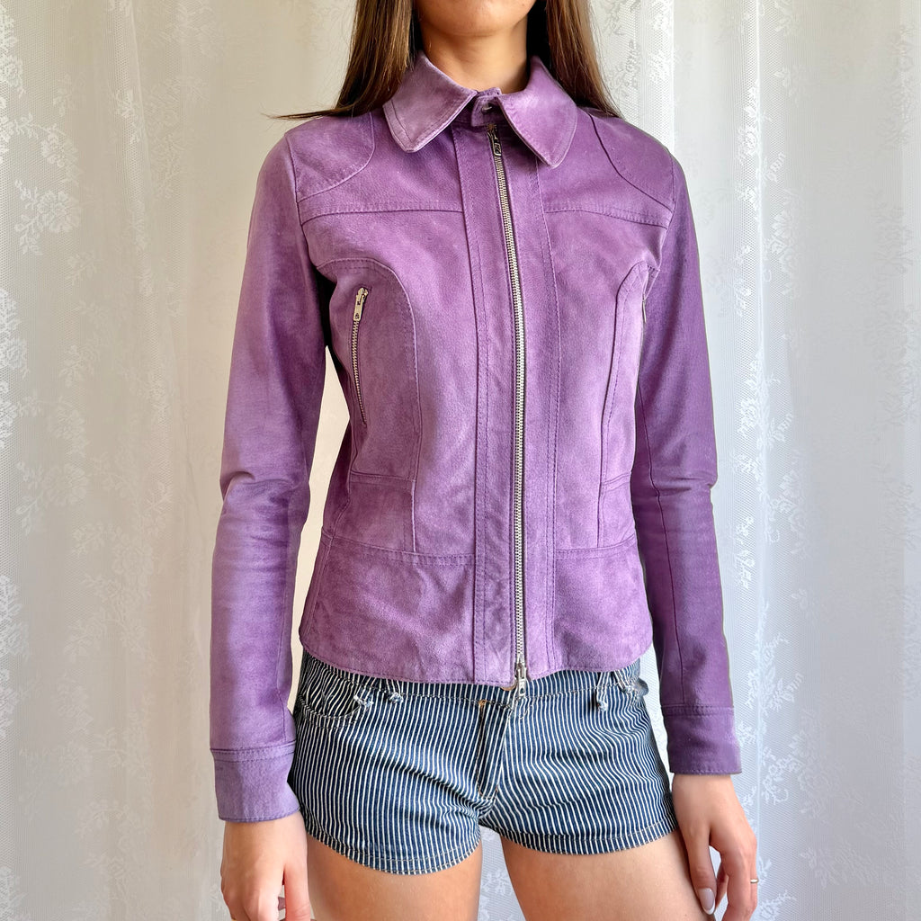 Genuine Suede Double Zip Jacket - Size S