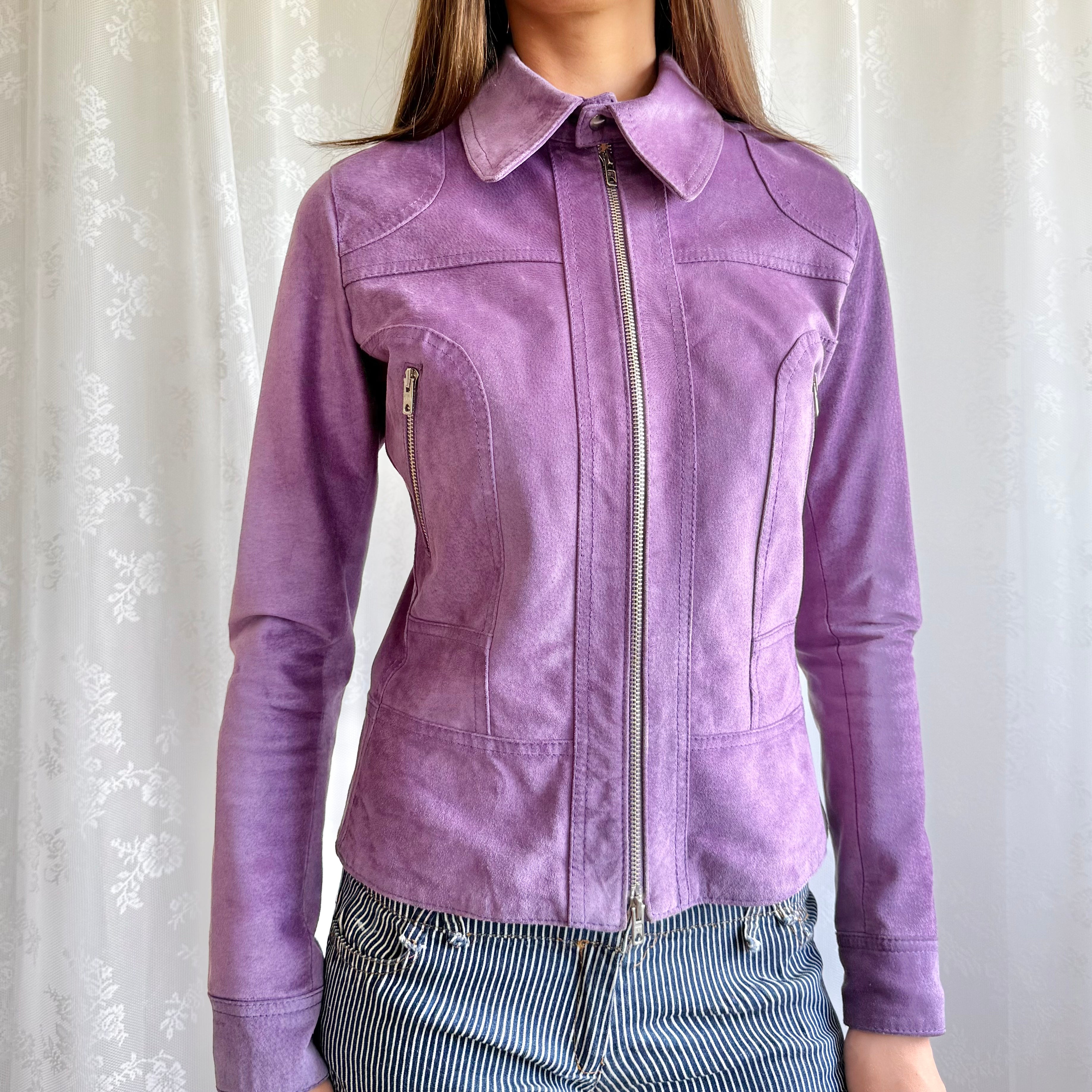 Genuine Suede Double Zip Jacket - Size S