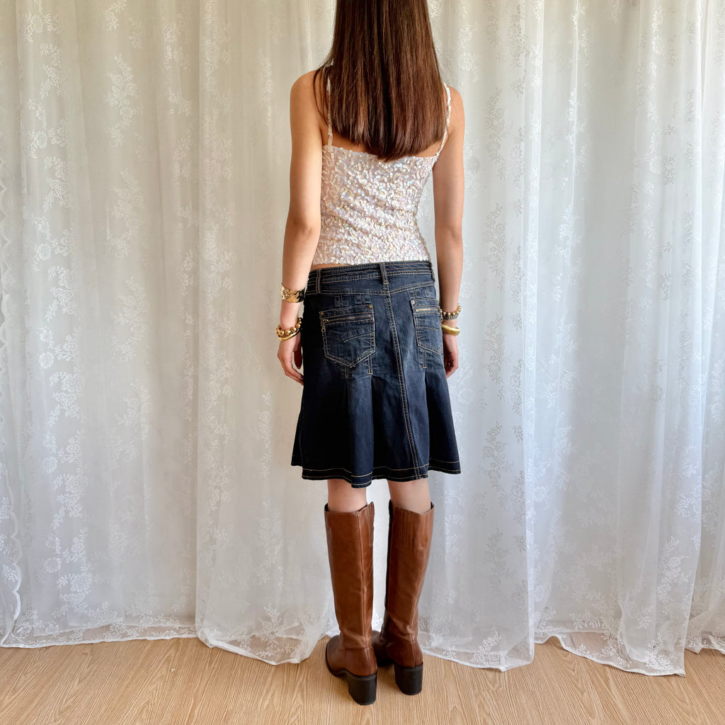 Denim Pleated Midi Skirt - Size M