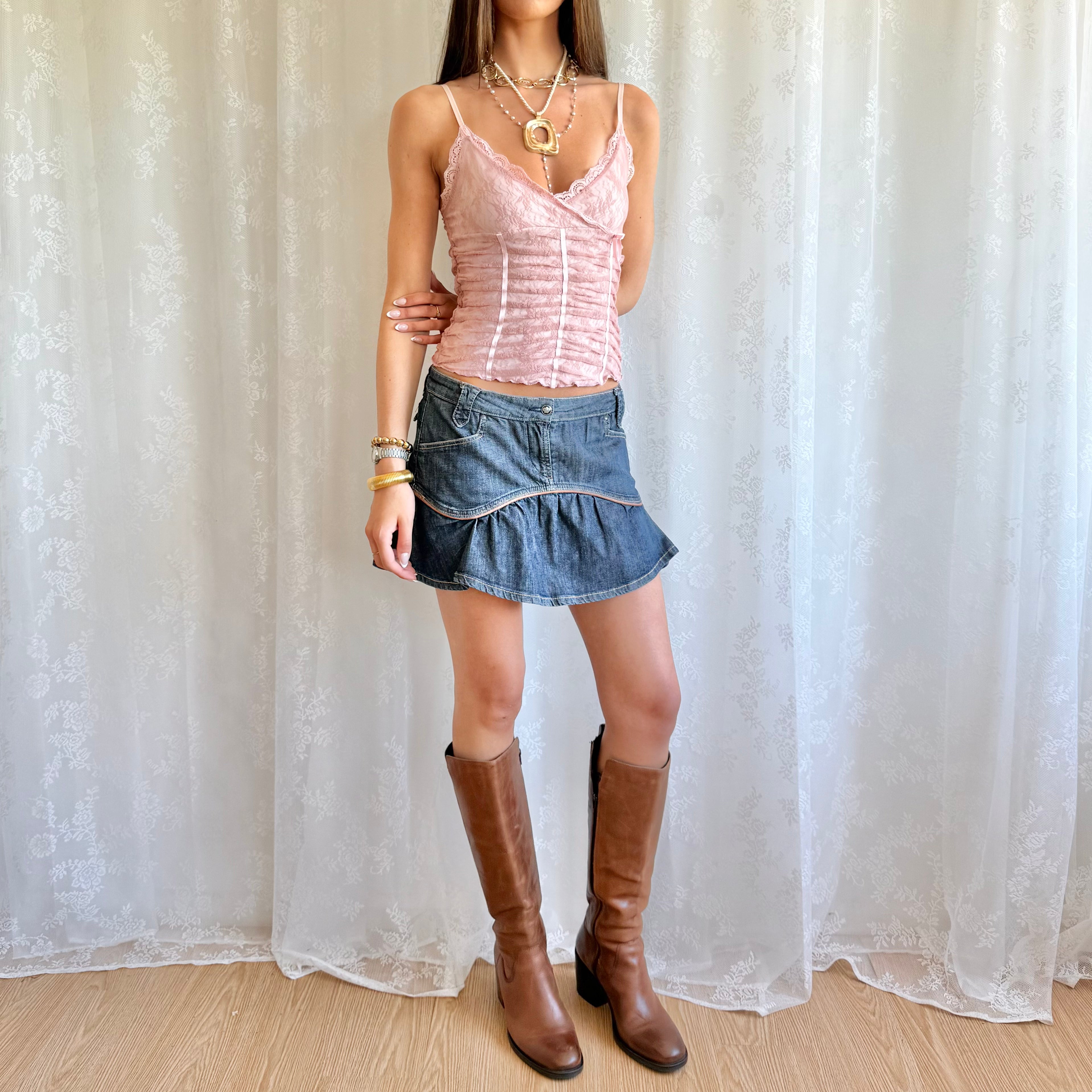 Denim Pleated Mini Skirt - Size M