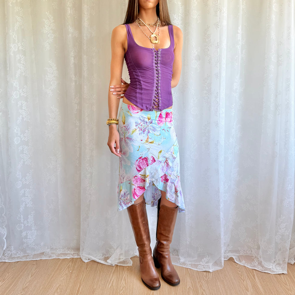 Floral Asymmetric Midi Skirt - Size S