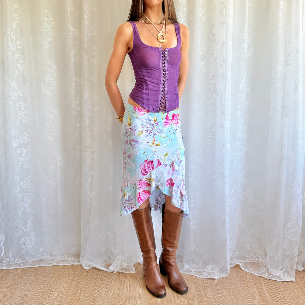 Floral Asymmetric Midi Skirt - Size S