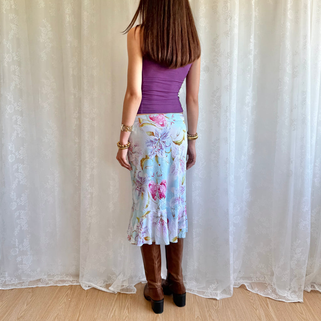 Floral Asymmetric Midi Skirt - Size S