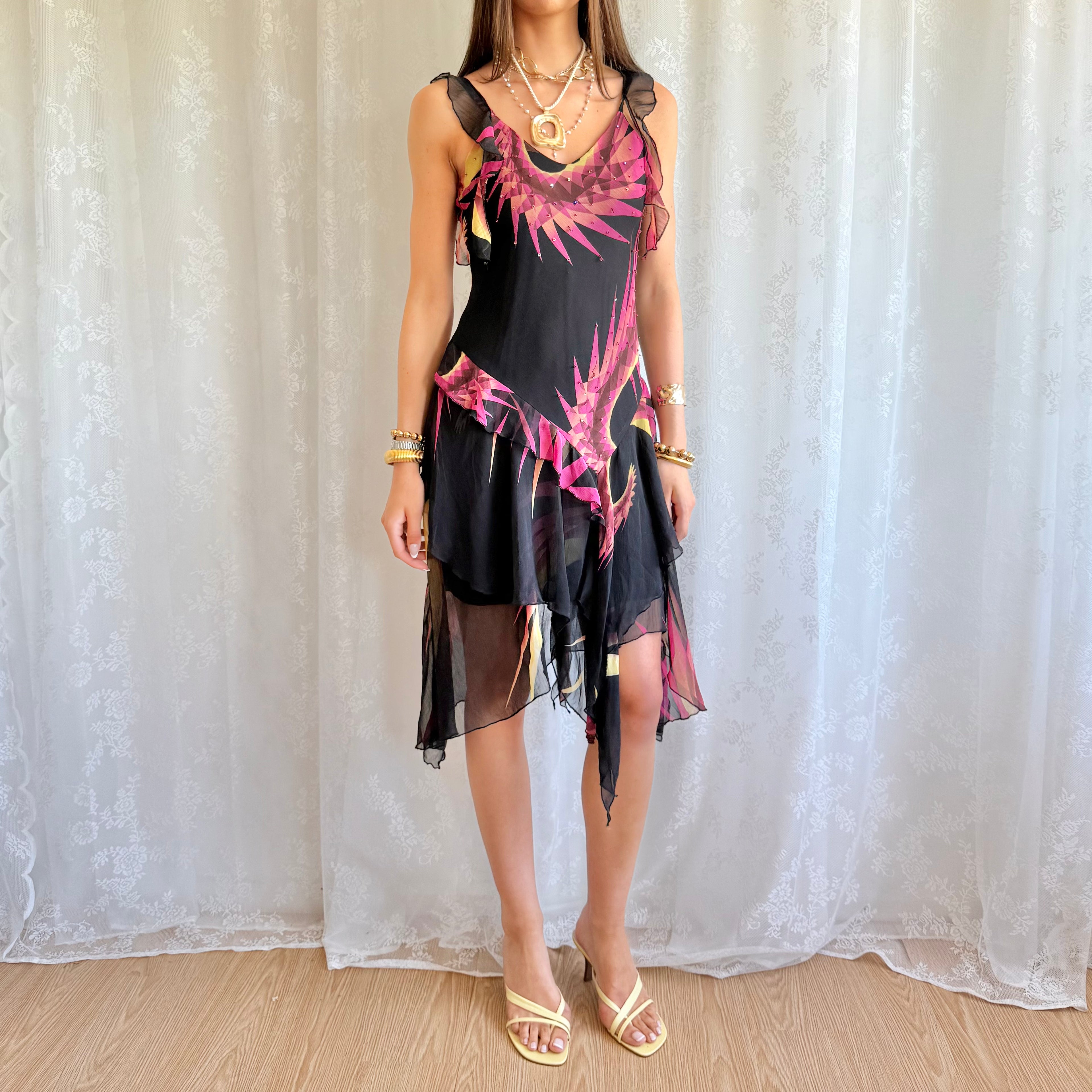 Asymmetric Floral Midi Dress - Size M