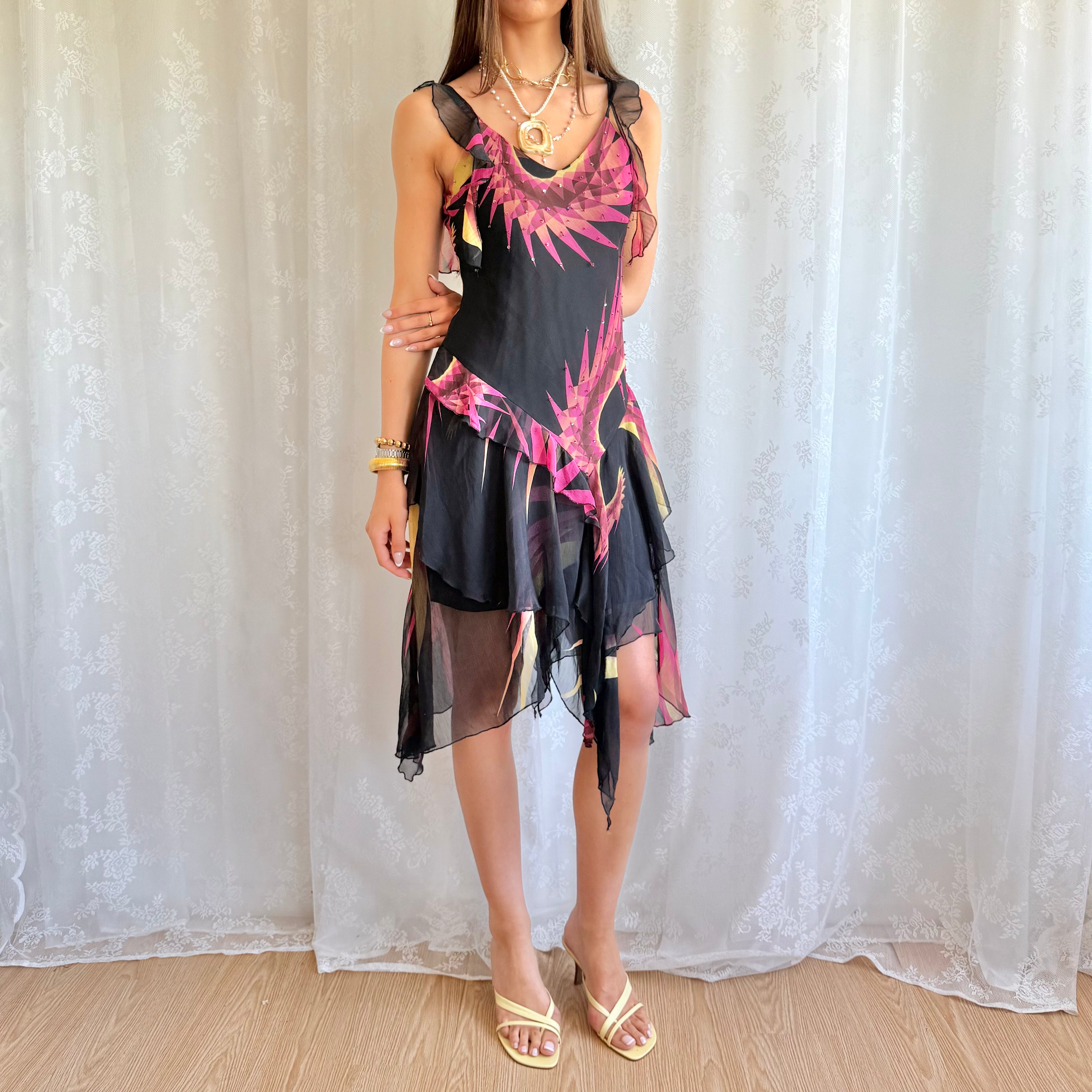 Asymmetric Floral Midi Dress - Size M