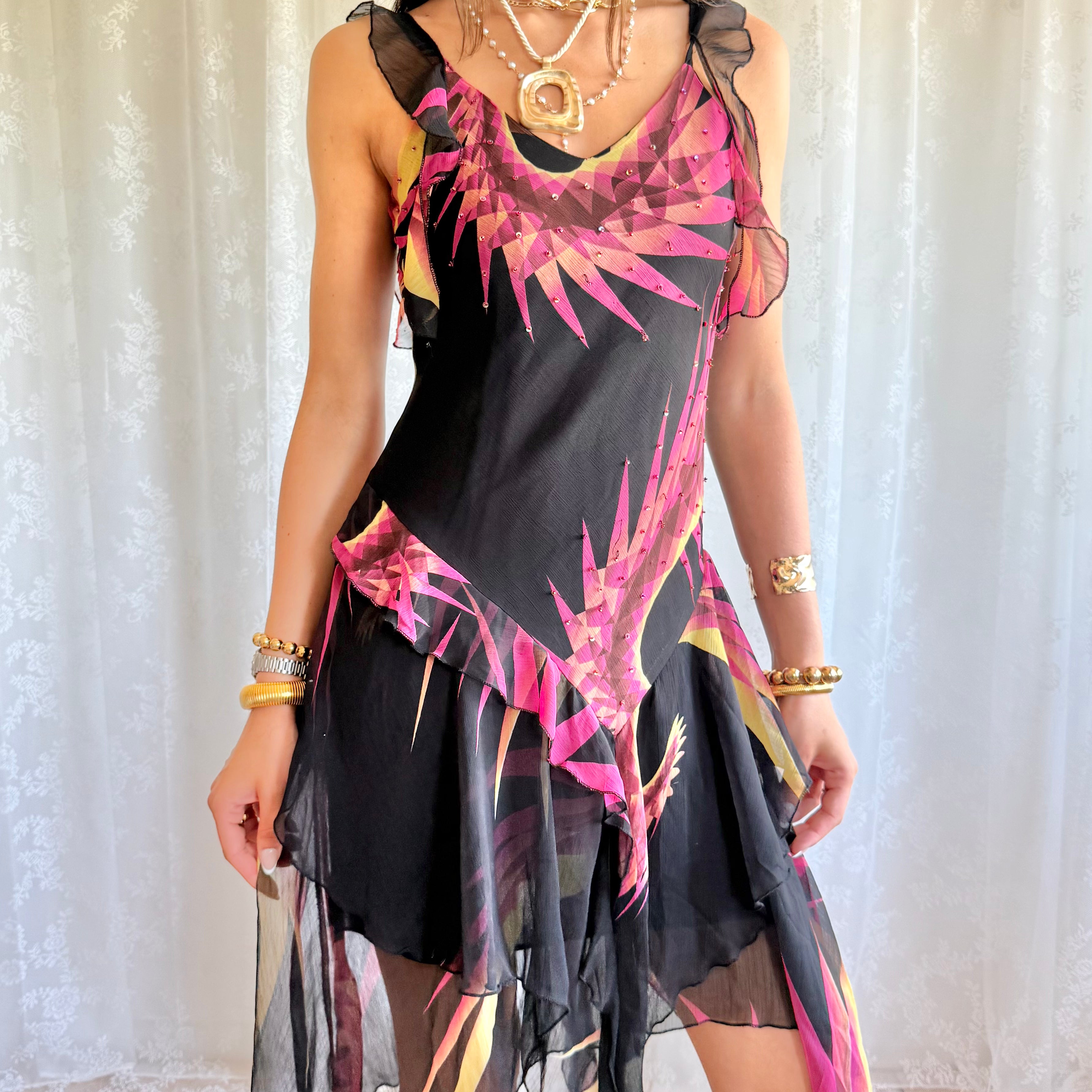 Asymmetric Floral Midi Dress - Size M