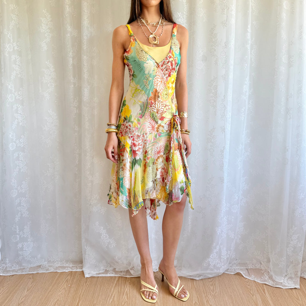 Asymmetric Floral Midi Dress - Size M