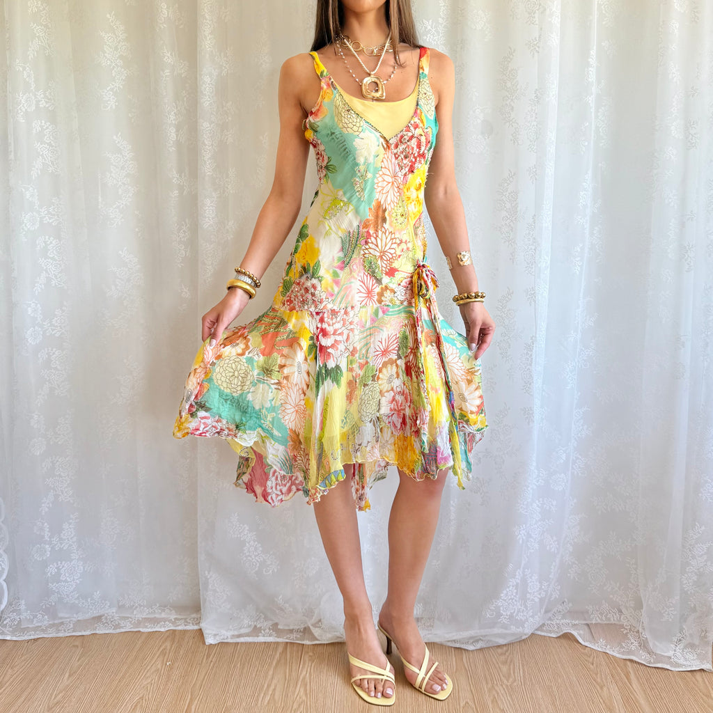 Asymmetric Floral Midi Dress - Size M