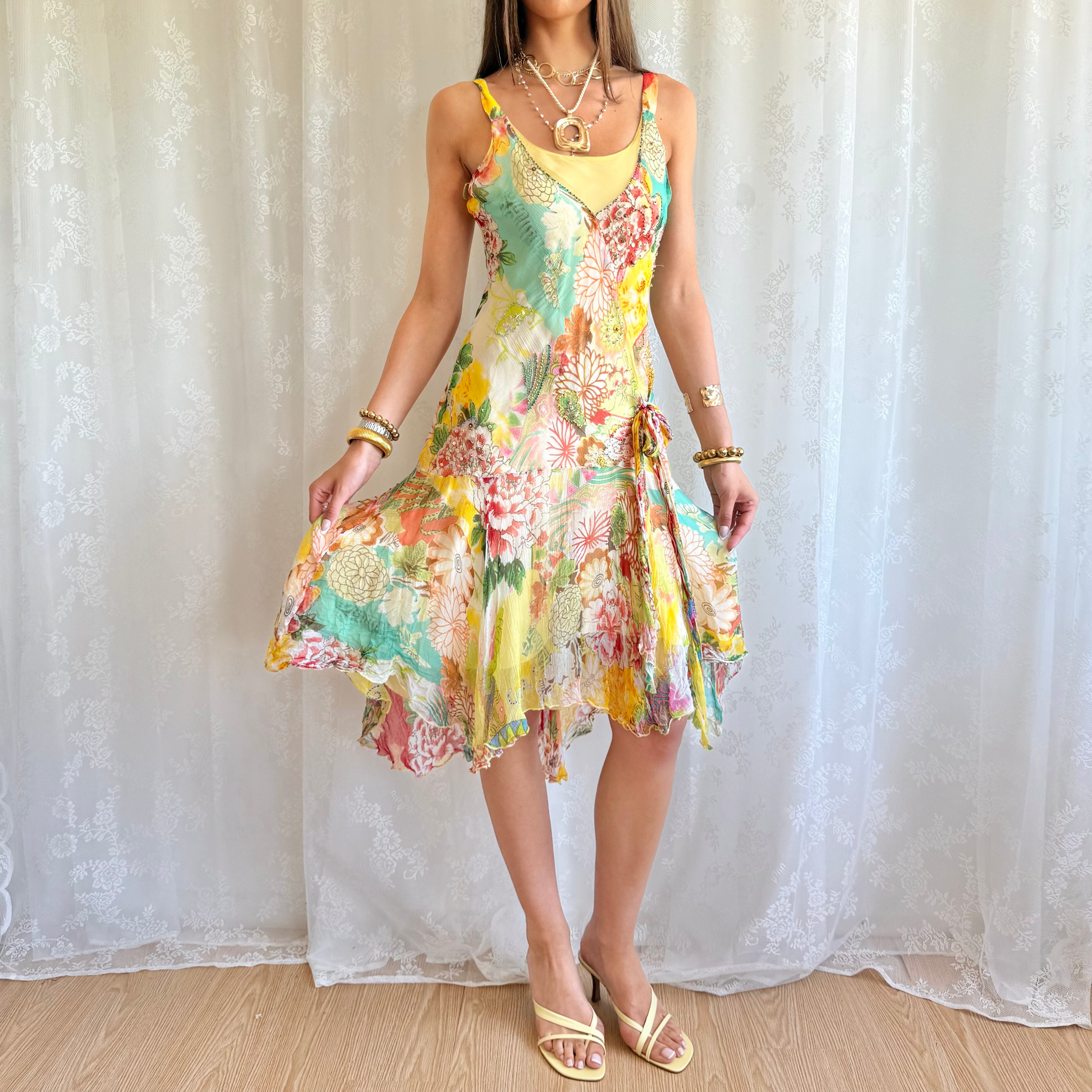 Asymmetric Floral Midi Dress - Size M