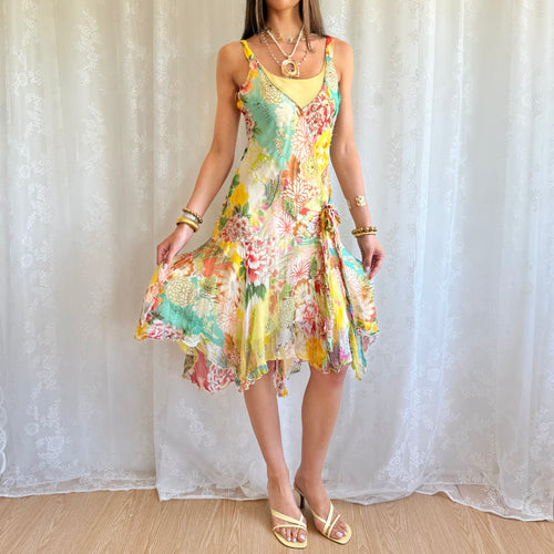 Asymmetric Floral Midi Dress - Size M