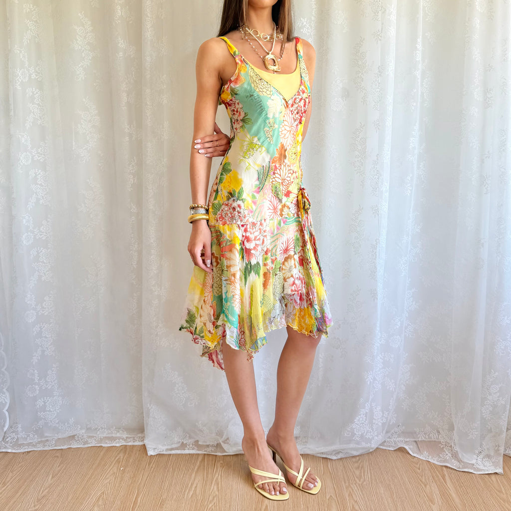 Asymmetric Floral Midi Dress - Size M