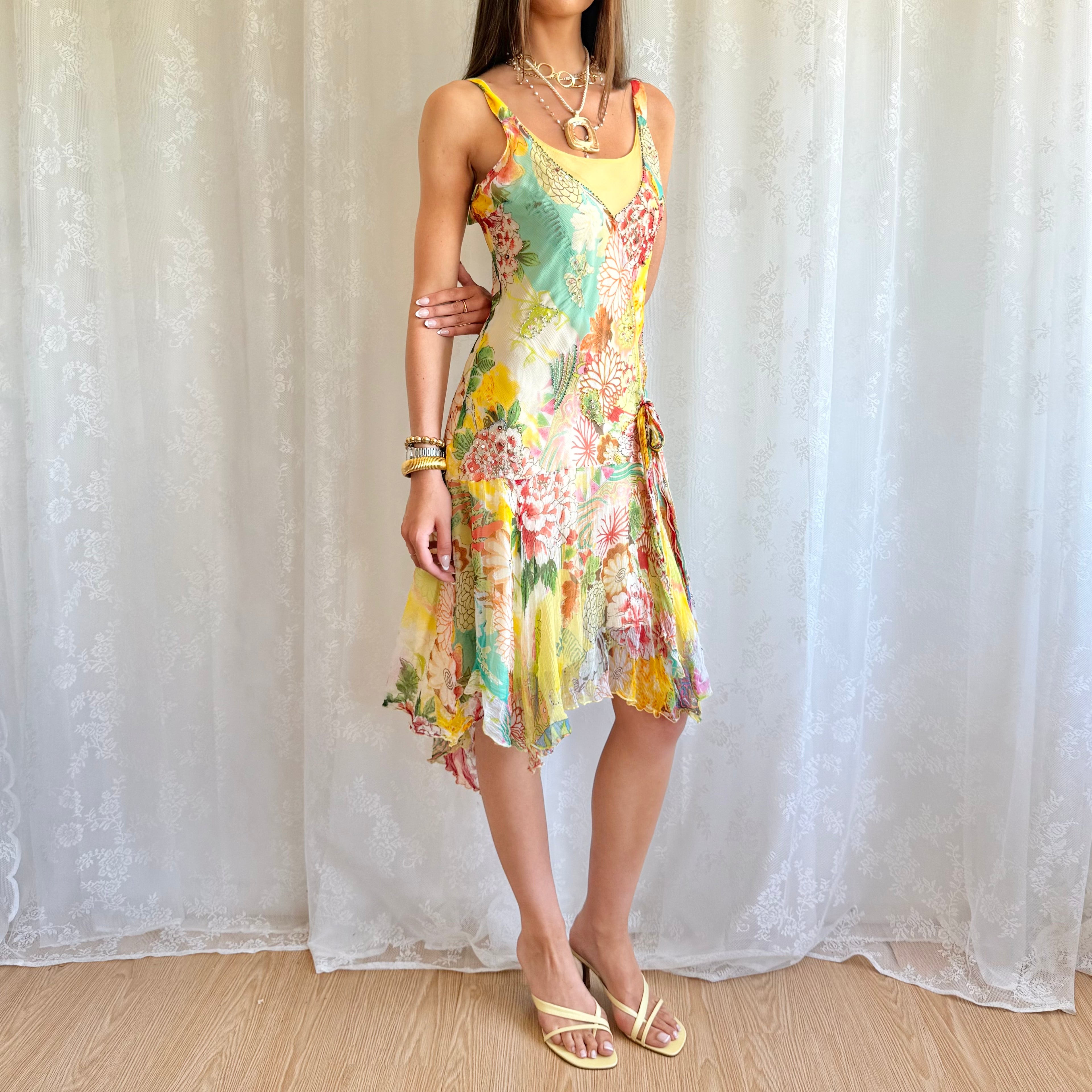 Asymmetric Floral Midi Dress - Size M