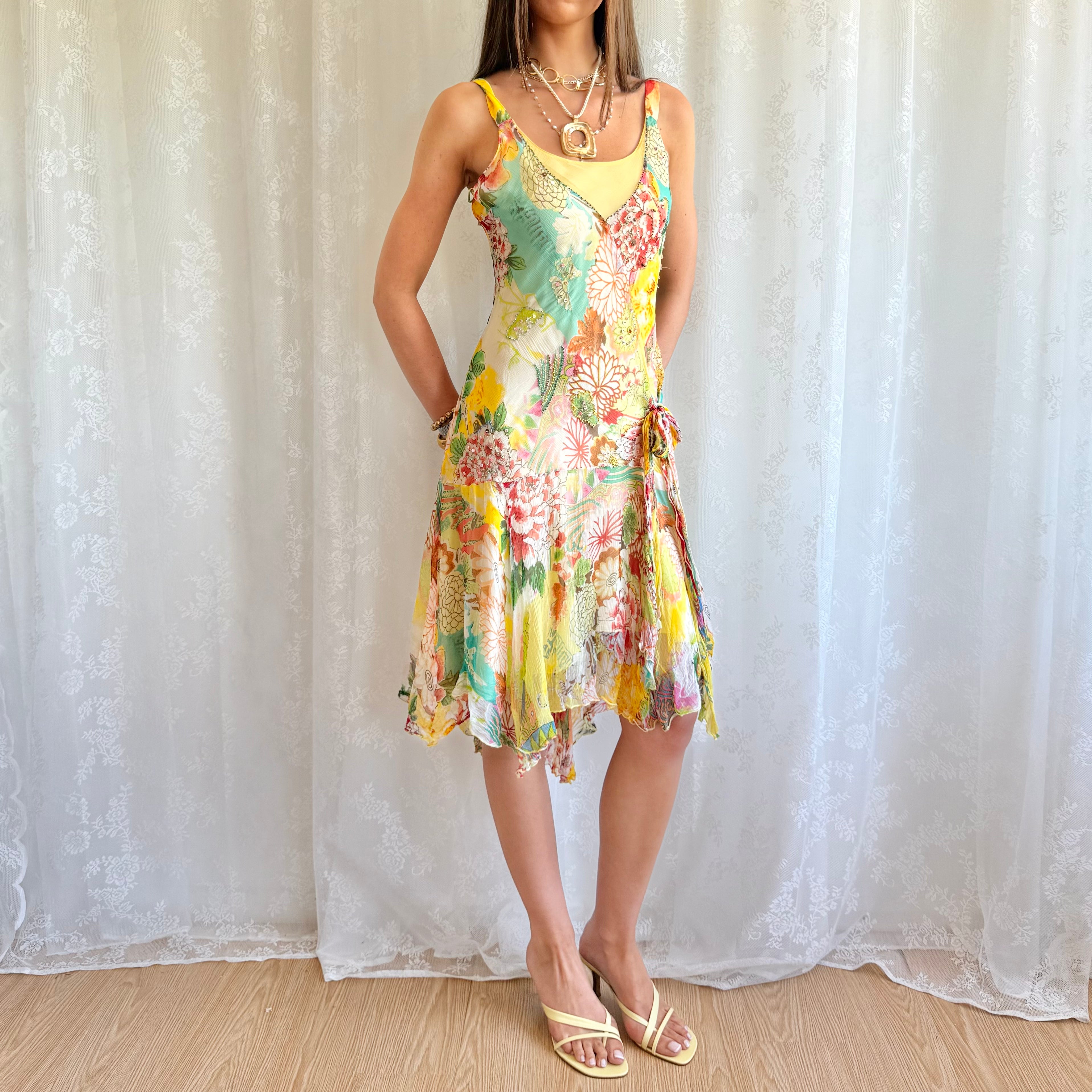 Asymmetric Floral Midi Dress - Size M