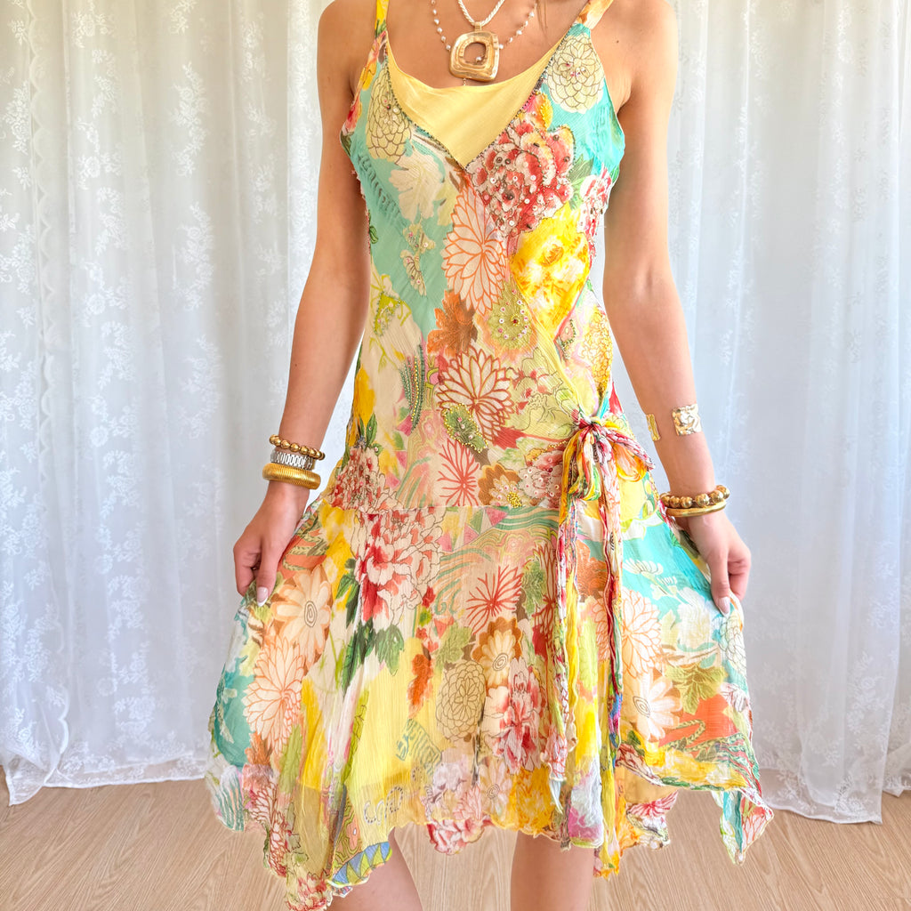 Asymmetric Floral Midi Dress - Size M