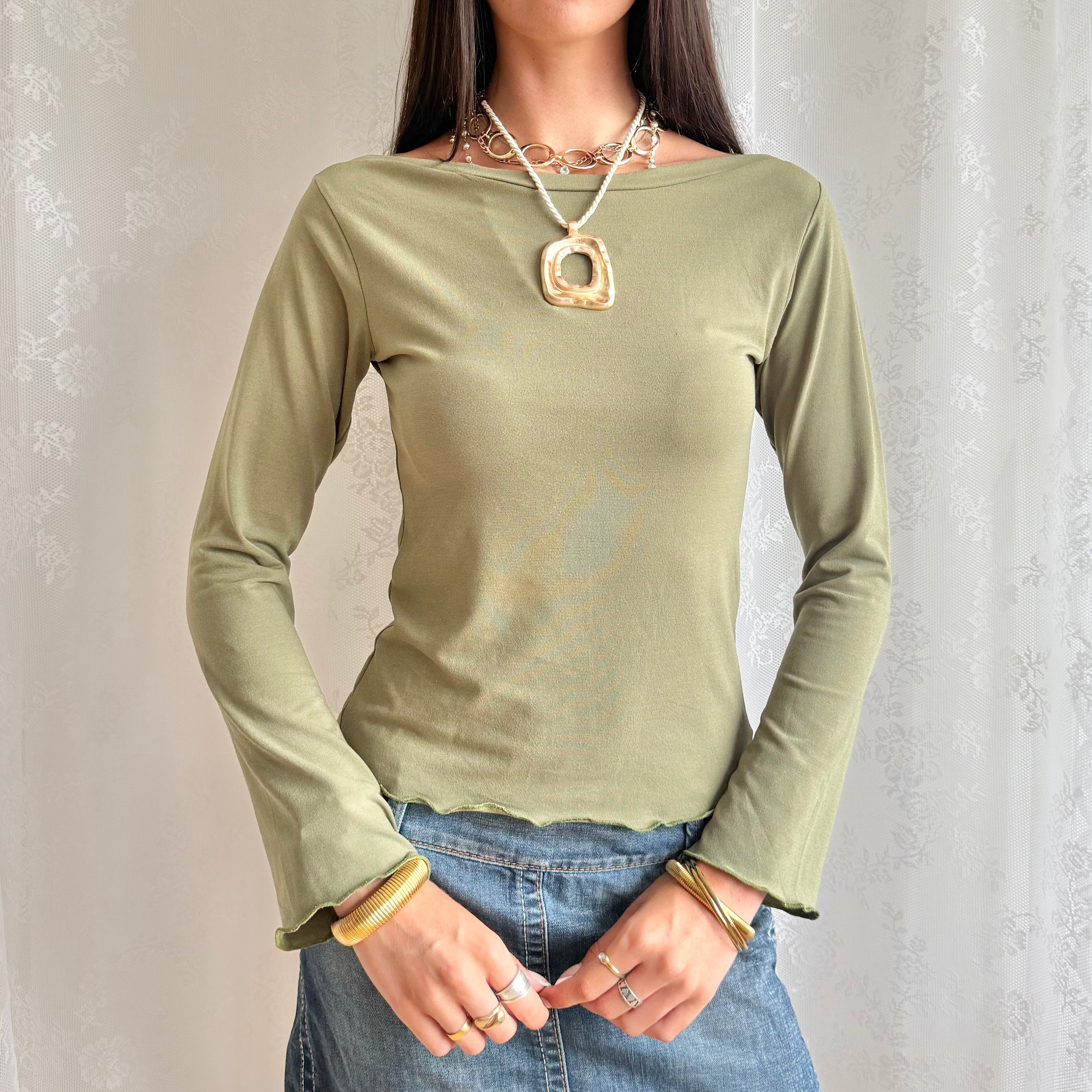 Flared Sleeve Crop Top - Size M
