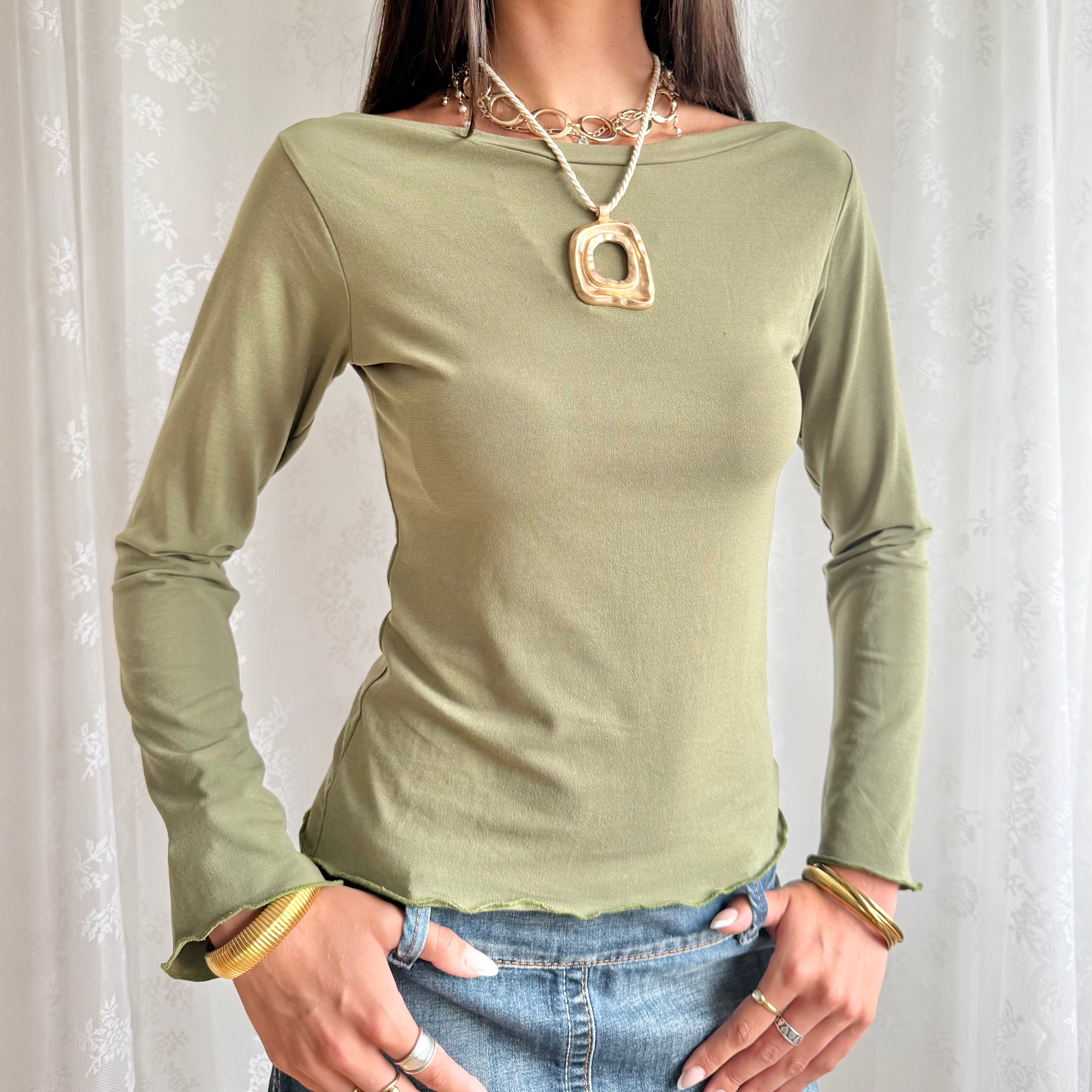 Flared Sleeve Crop Top - Size M