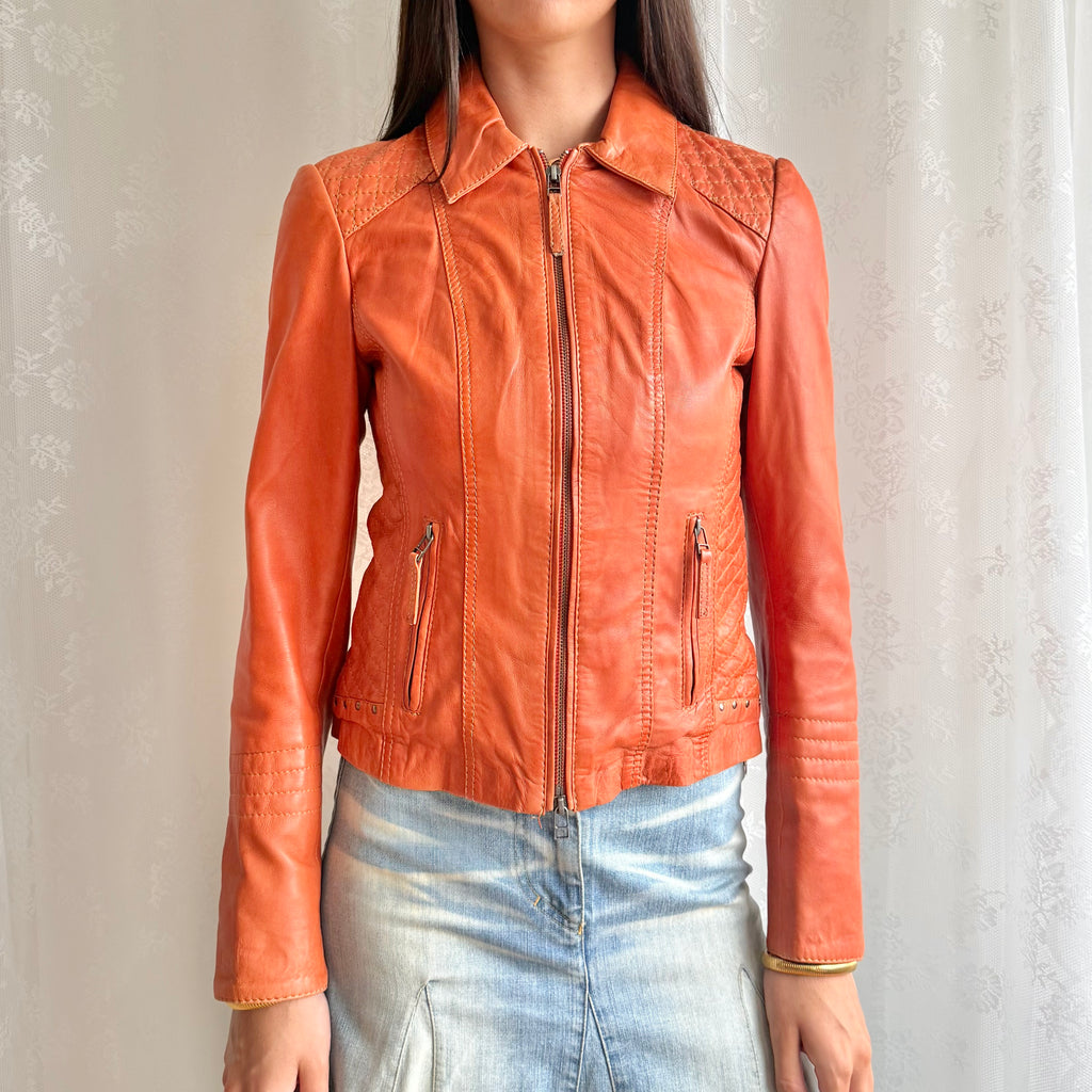 Genuine Leather Double Zip Jacket - Size M