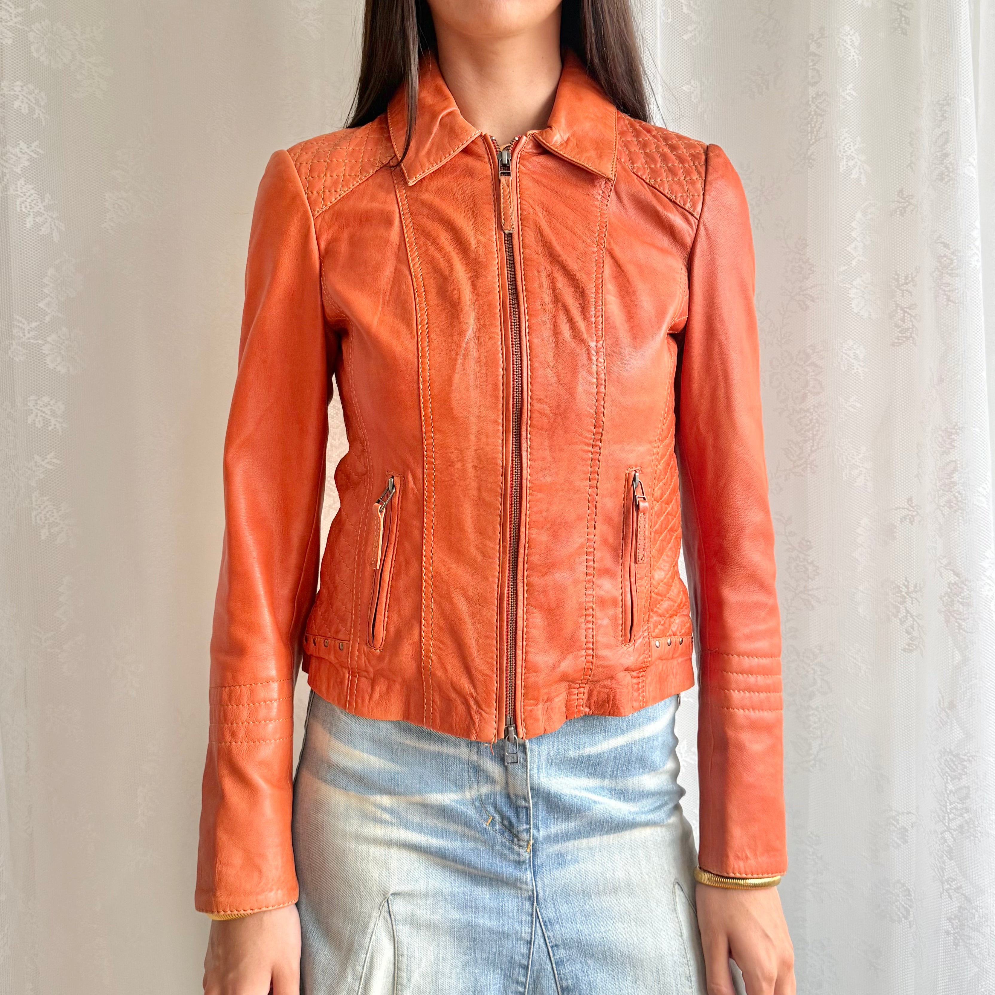 Genuine Leather Double Zip Jacket - Size M