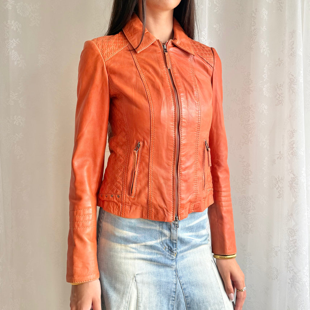 Genuine Leather Double Zip Jacket - Size M